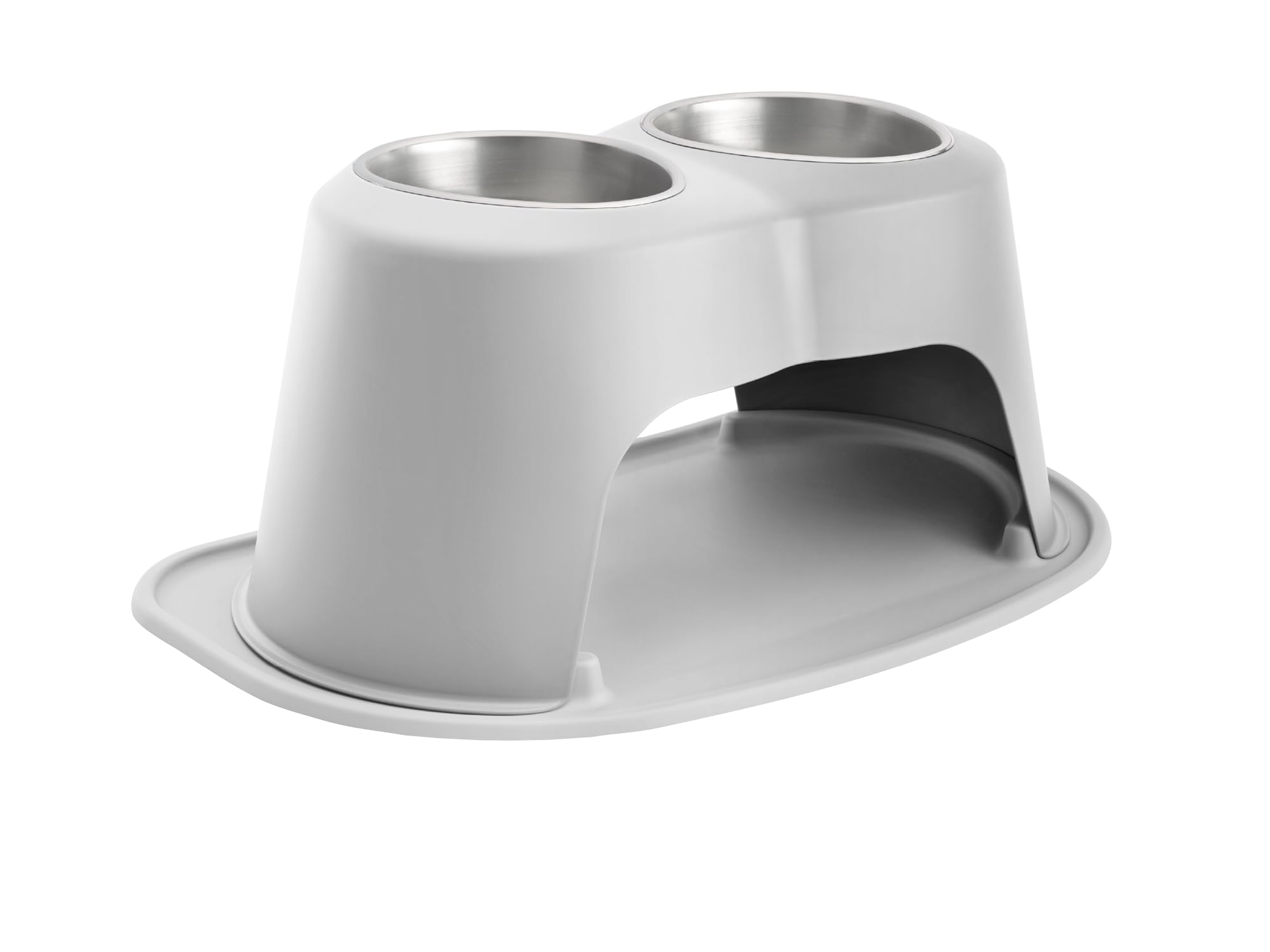 Front. WeatherTech - Double High Pet Feeding System | Elevated Pet Bowls - 10 " High Light Grey - 64oz (8 Cup) Stainless Steel Bowls - Light Grey.