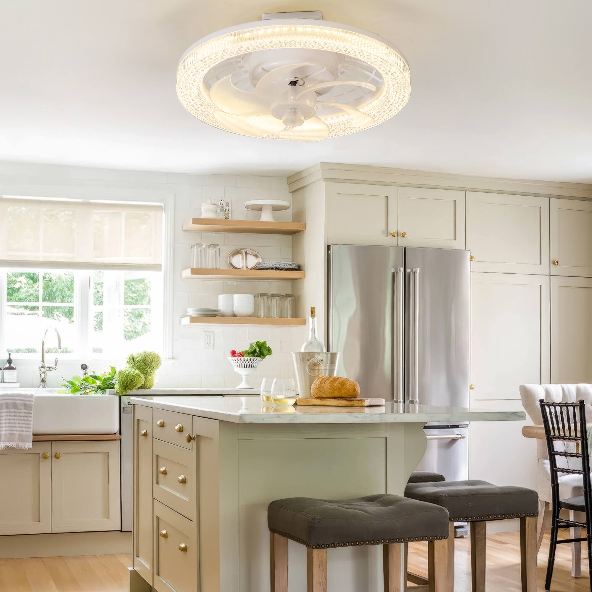 Alt View 2. Breezary - Breezary 13-Inch Multi-Directional Ceiling Fan, 3-Color Light, 7 ABS Blades, DC Motor, 6-Speed Remote & Memory Function - Matte White.