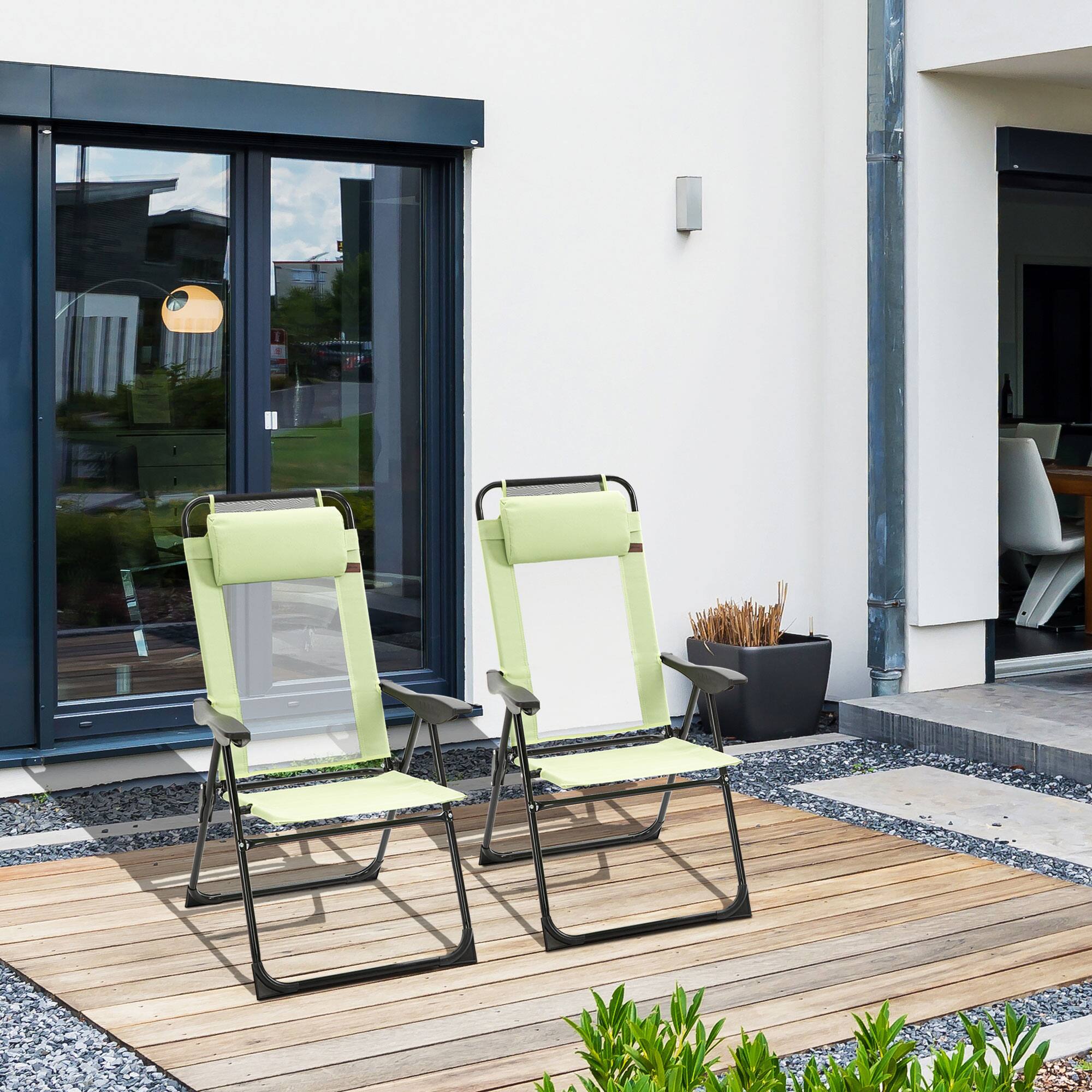 Alt View 1. Outsunny - Set of 2 Portable Folding Outdoor Recliners w/ Adjustable Backrest - Green.