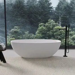 Loheer - 65.2 in Freestanding Solid Surface Soaking Bathtub Oval Center Drain - Matte White