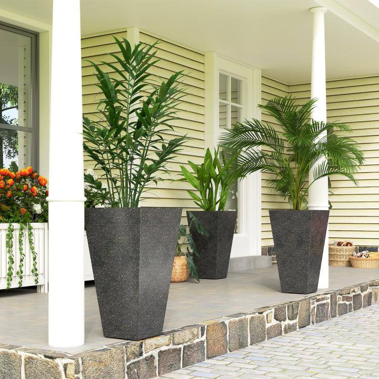 Alt View 1. PULUZ - 28 inch Tall Planters, Set of 3 Plastic Flower Pots with Marble Finish and Drainage Holes, Stackable Taper Planters - Black.
