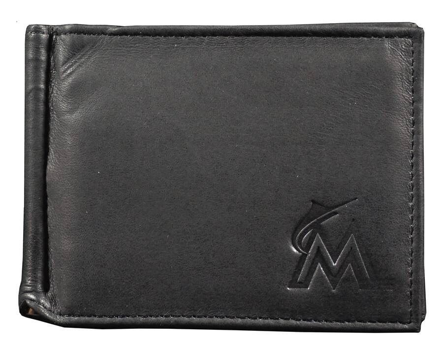 Rico Industries Miami Marlins Genuine Black Leather Money Clip Wallet ...