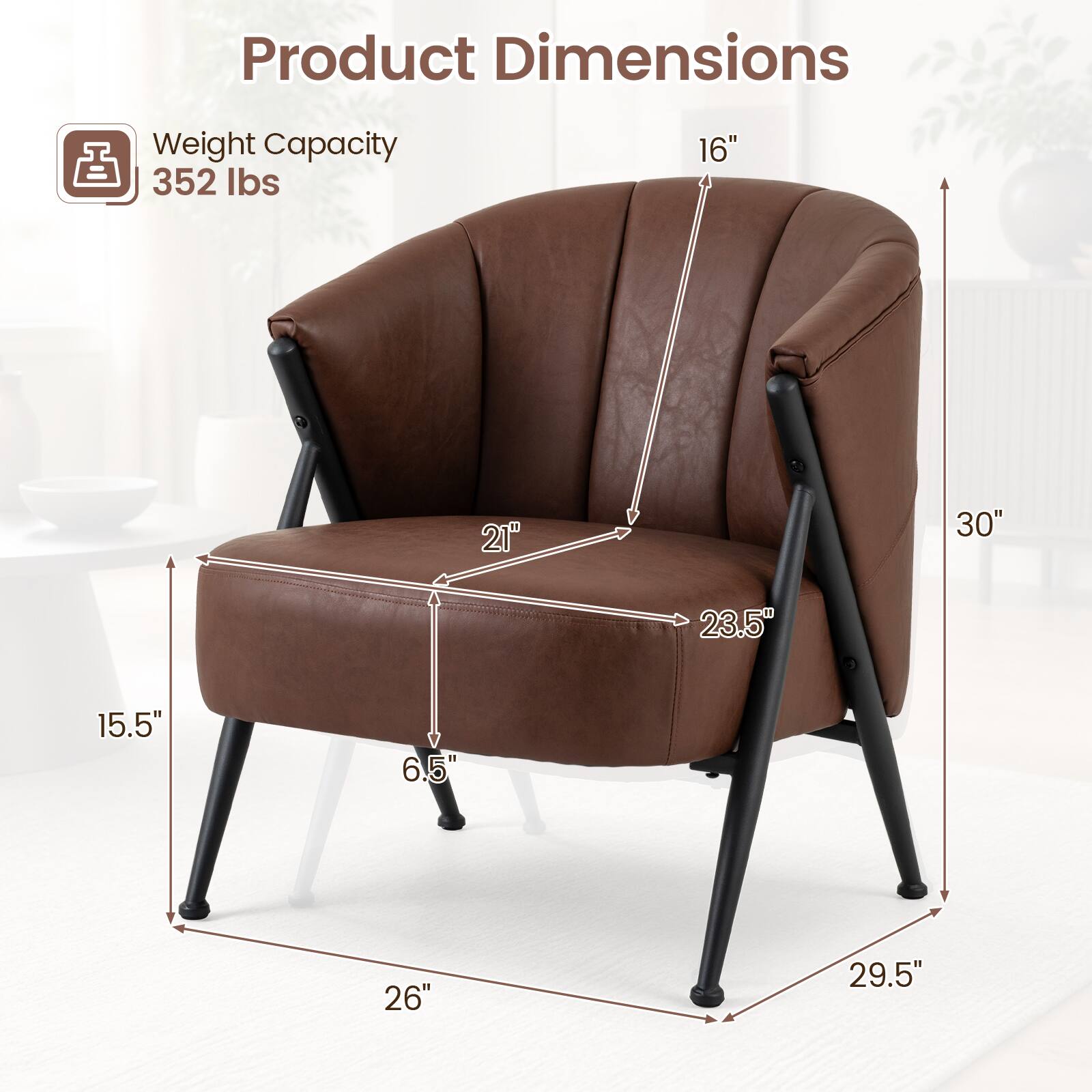Product Dimensions  
Weight Capacity: 352 lbs  
16" x 9" x 21" x 30" x 23.5" x 15.5" x 6.5" x 26" x 29.5"