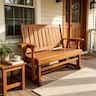 Fortune Candy - Wooden Patio Glider with Cup Holders, High Back and Deep Contoured Seat, for Porch Yard Garden (2-Seater) - Teak Tone