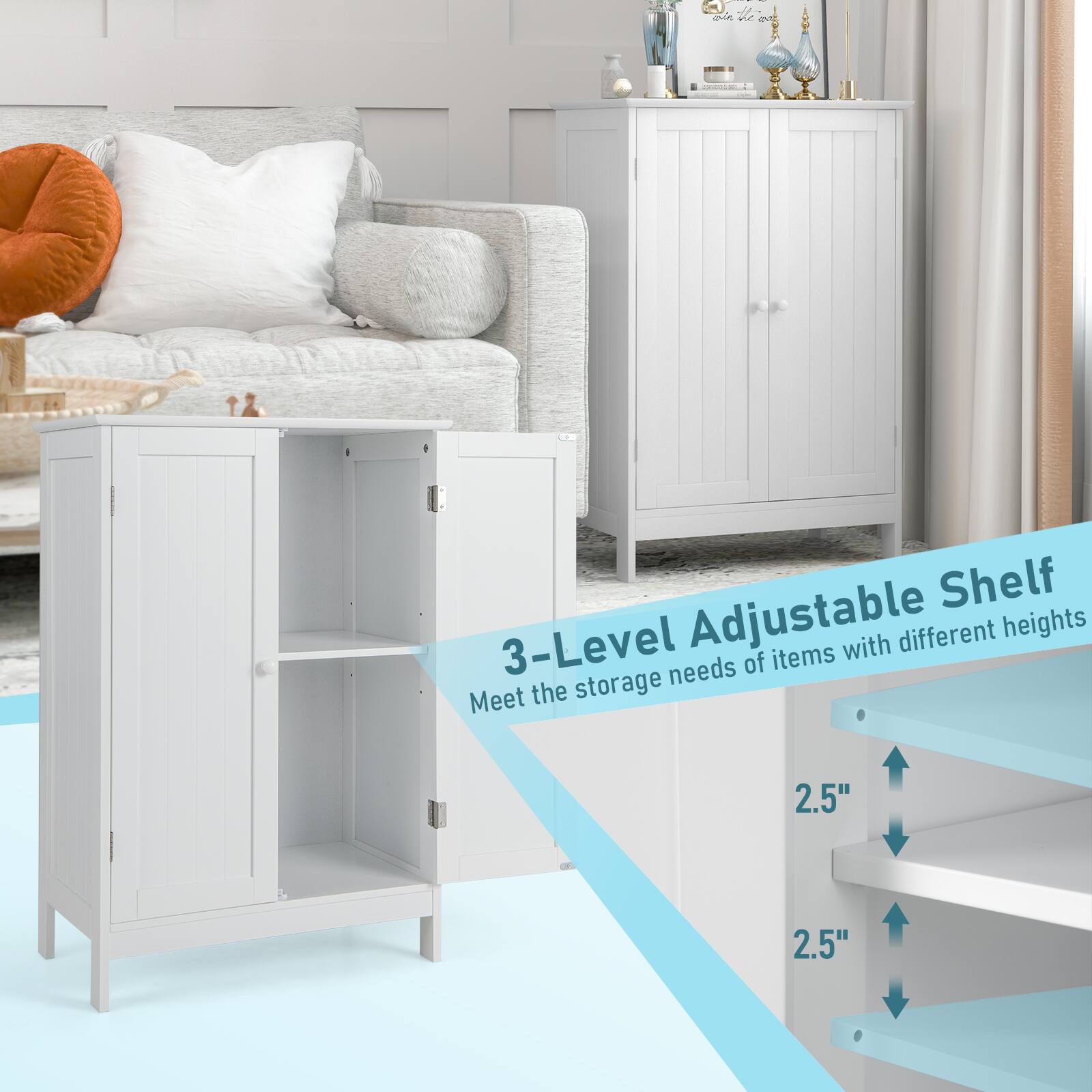 3-Level Adjustable Shelf, Meet the storage needs of items with different heights, 2.5", 2.5"