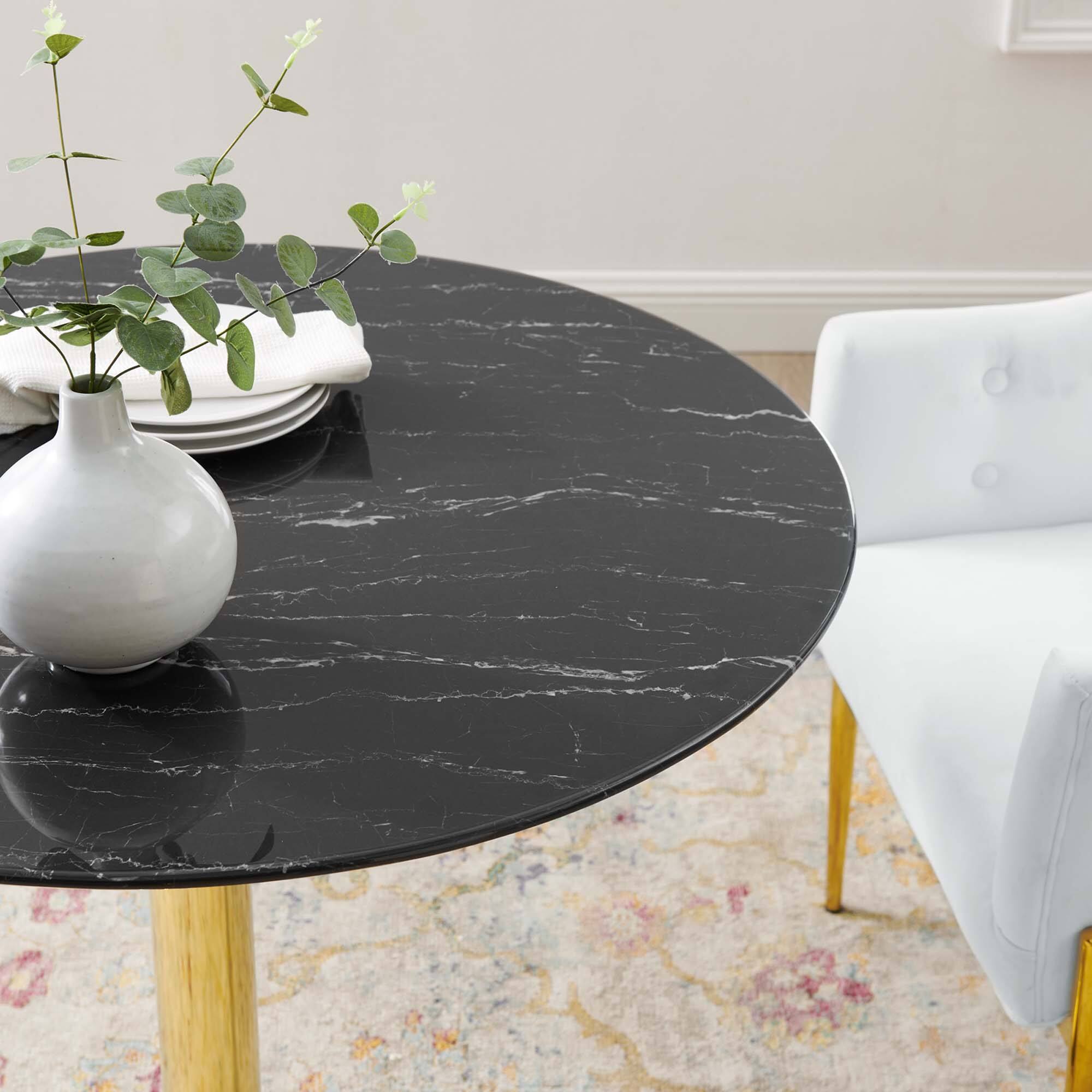 Left. Modway - Verne 35" Artificial Marble Dining Table by Modway - Gold Black.