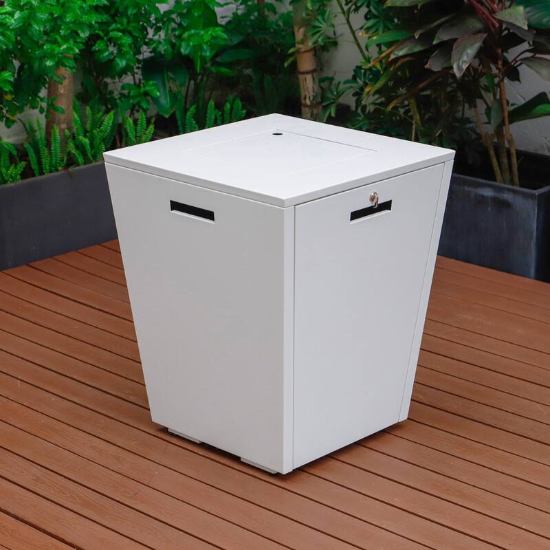 Back. LeisureMod - Chelsea Outdoor Aluminum Square Fire Pit Table with Glass Wind Guard for Patio, Deck and Backyard - White.