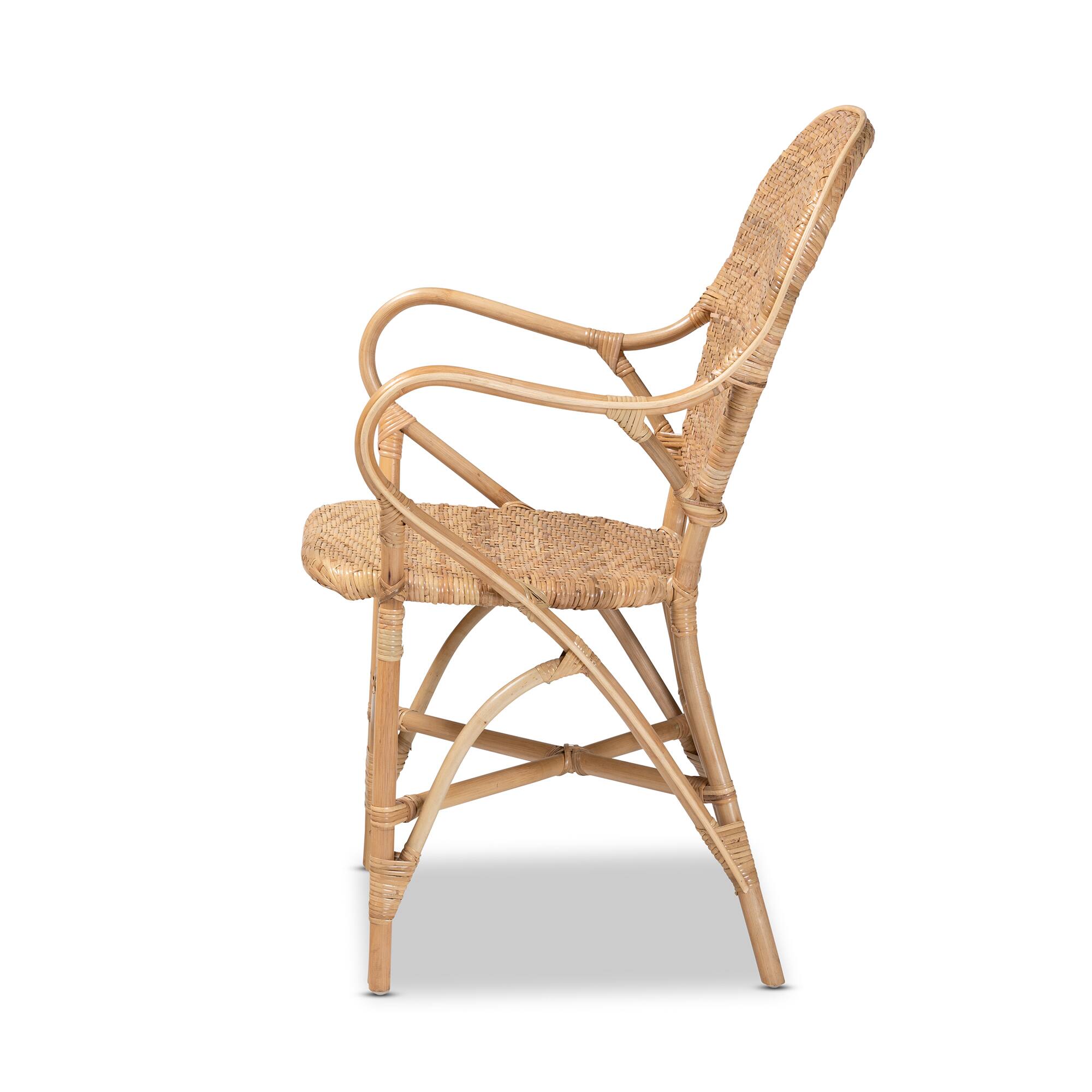 Left. bali & pari - Genna Modern Bohemian Finished Rattan Dining Chair - Natural Brown.
