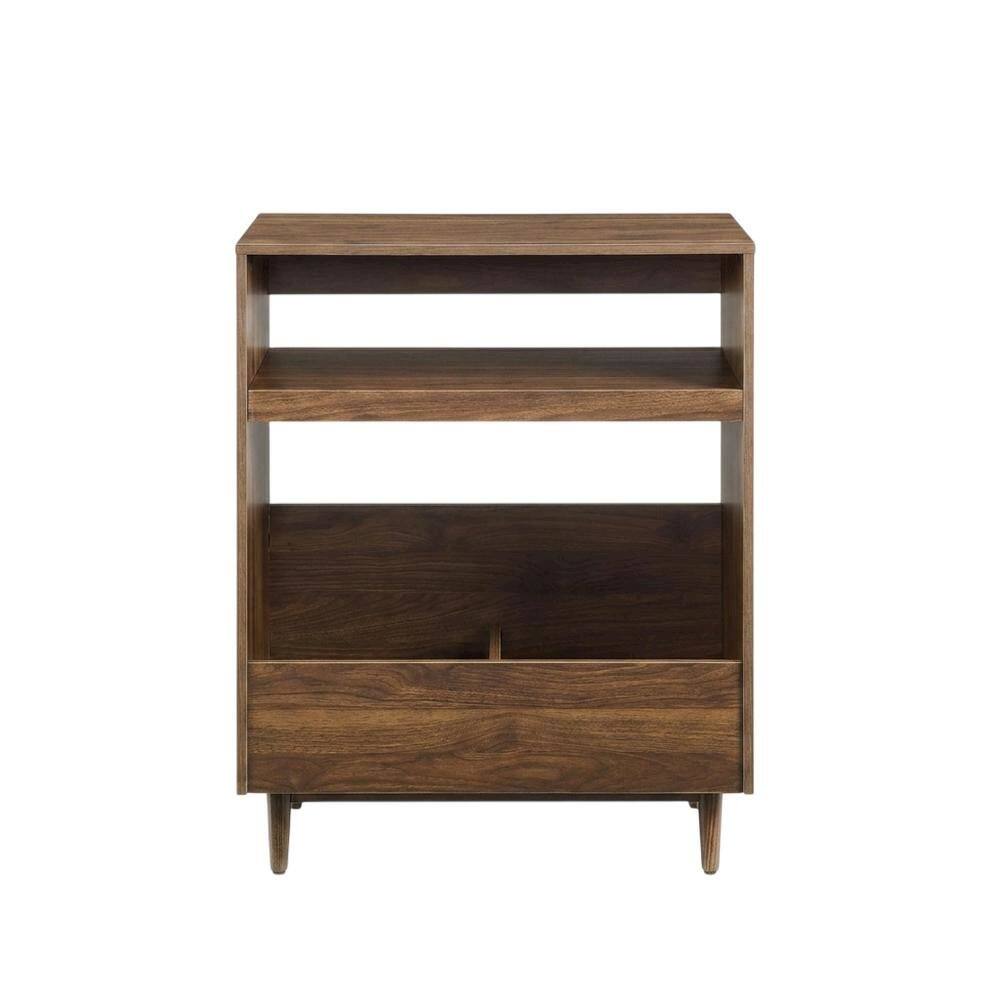 Alt View 1. FurniFact - Wooden record player stand with vinyl storage, compact design for living rooms - Walnut.