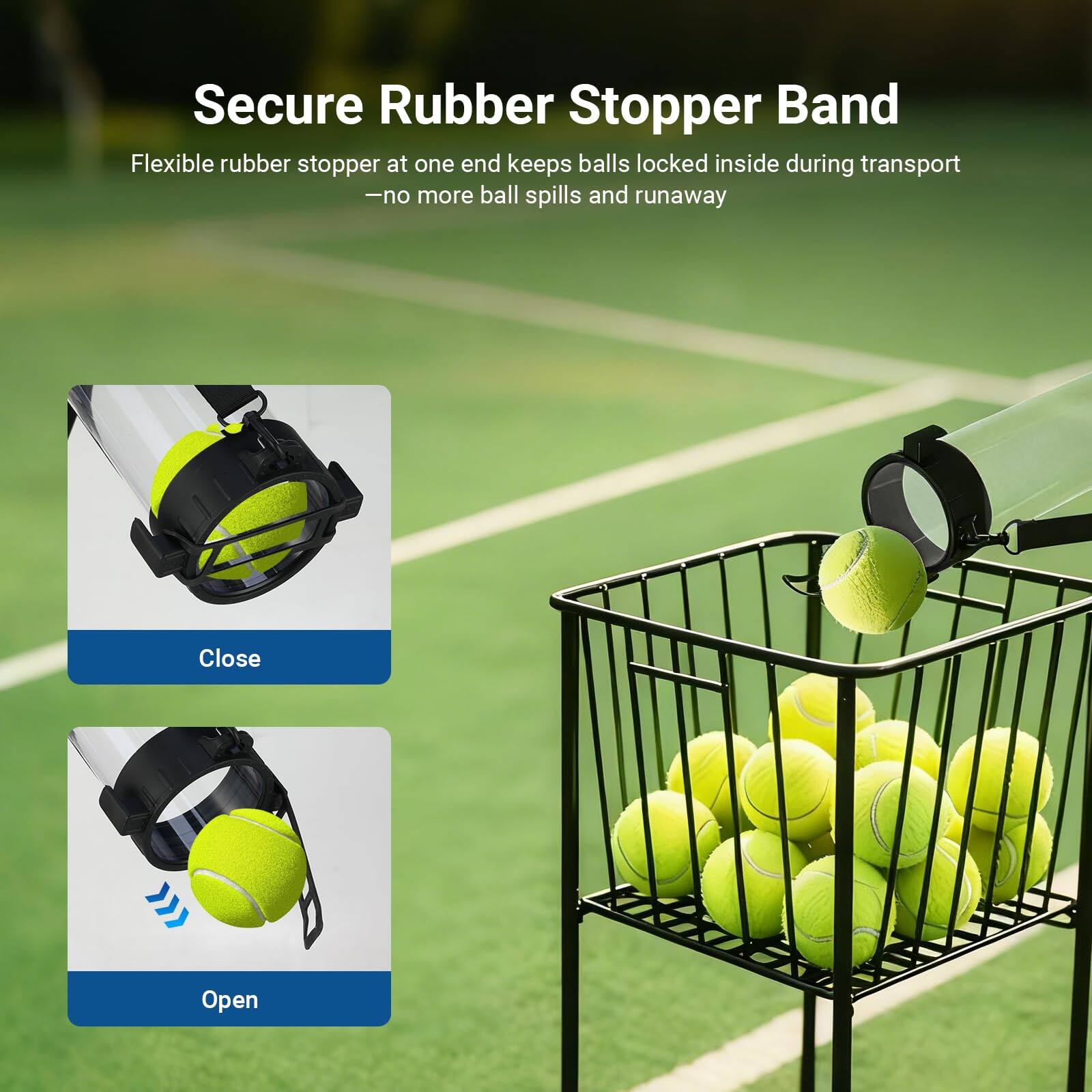Secure Rubber Stopper Band

Flexible rubber stopper at one end keeps balls locked inside during transport — no more ball spills and runaway

Close

Open