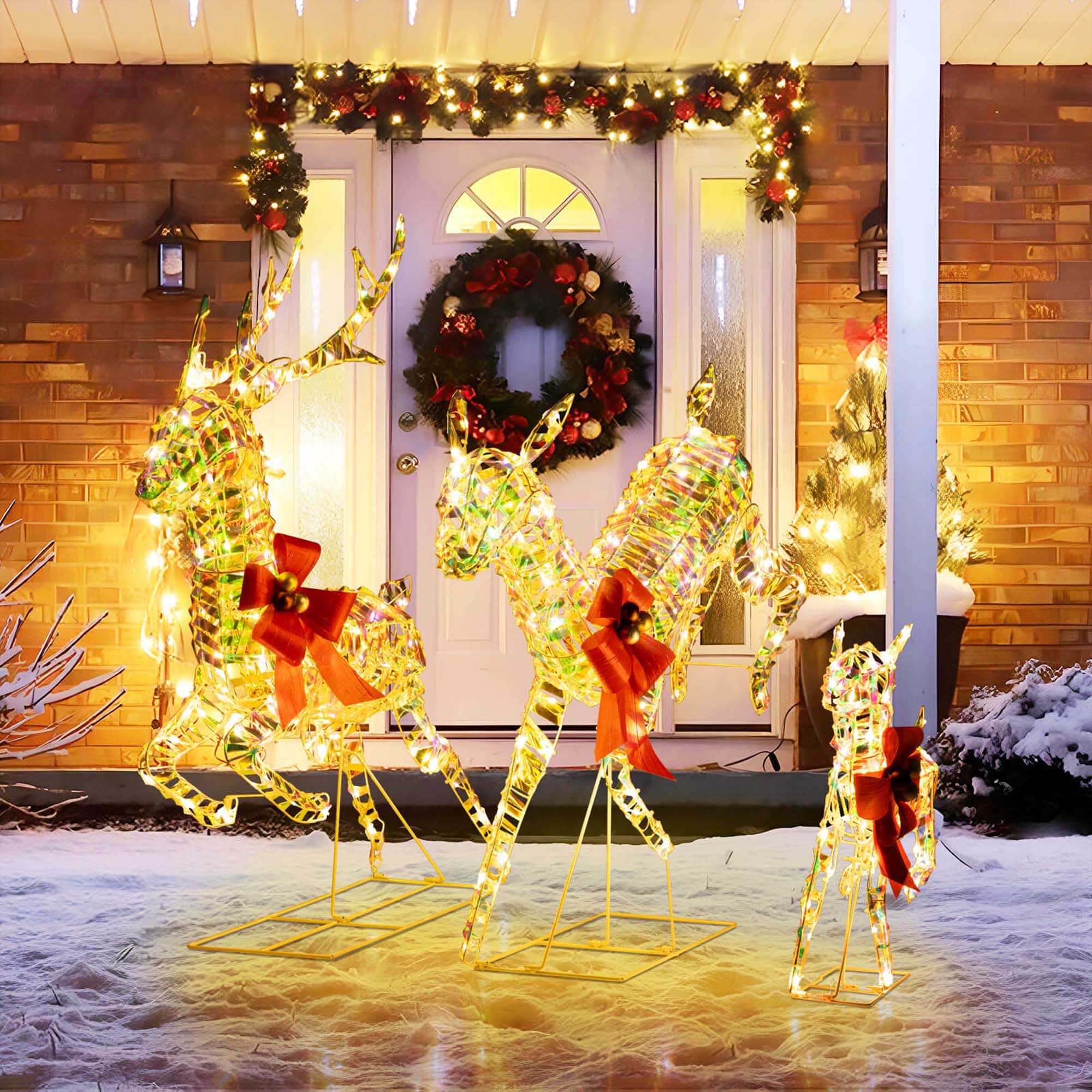 Alt View 3. Costway - Costway Christmas Lighted Reindeer with LED Lights and Red Bows Stakes - White.