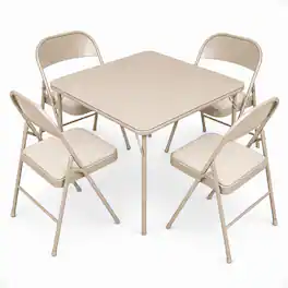 MECO - Sudden Comfort 5 Piece 34x34 Card Table and 4 Chairs Folding Furniture Set - Tan