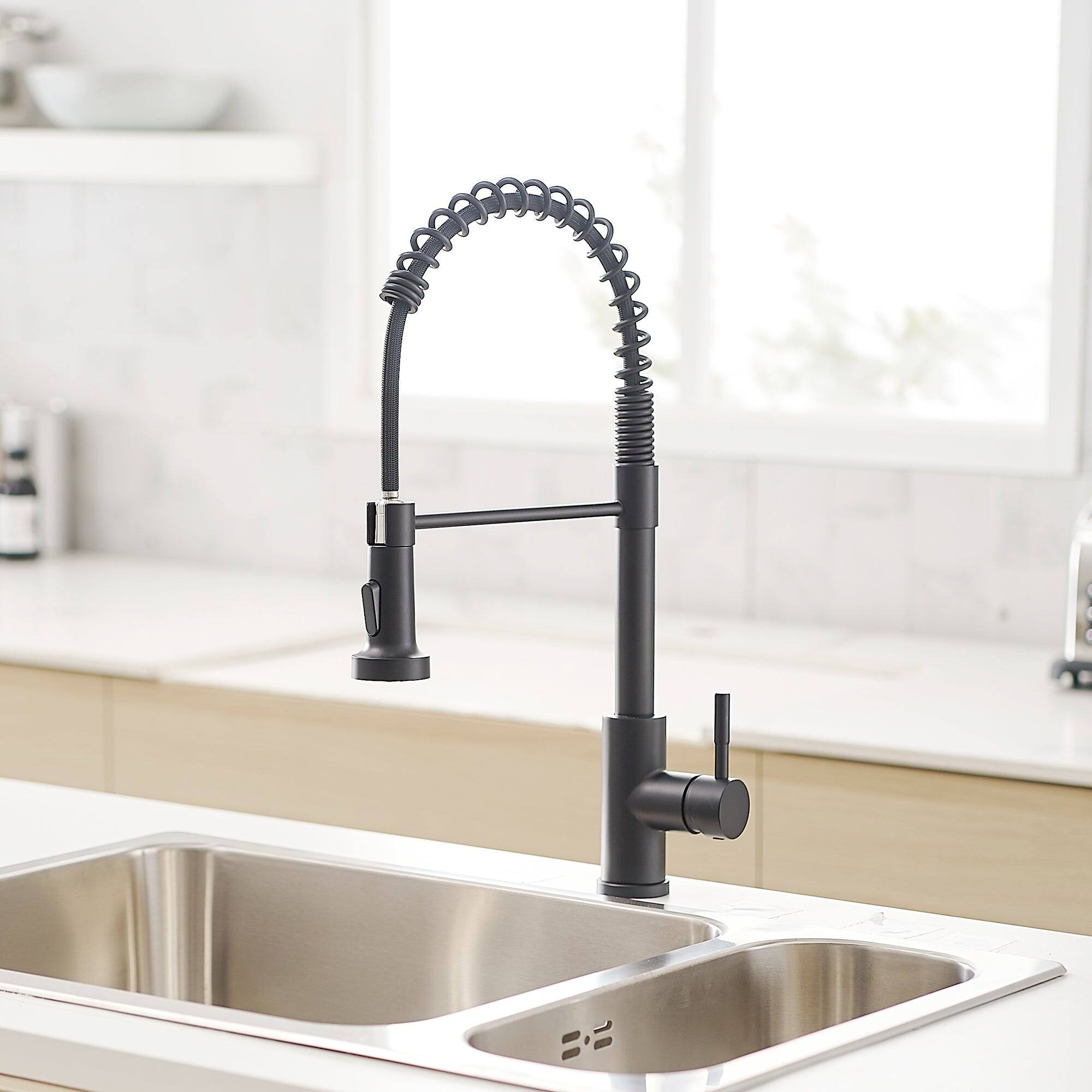 Alt View 7. Boyel Living - Matte Black Single Handle Pull Down Sprayer Kitchen Faucet Stainless Steel with Water Supply Hoses - Matte Black.