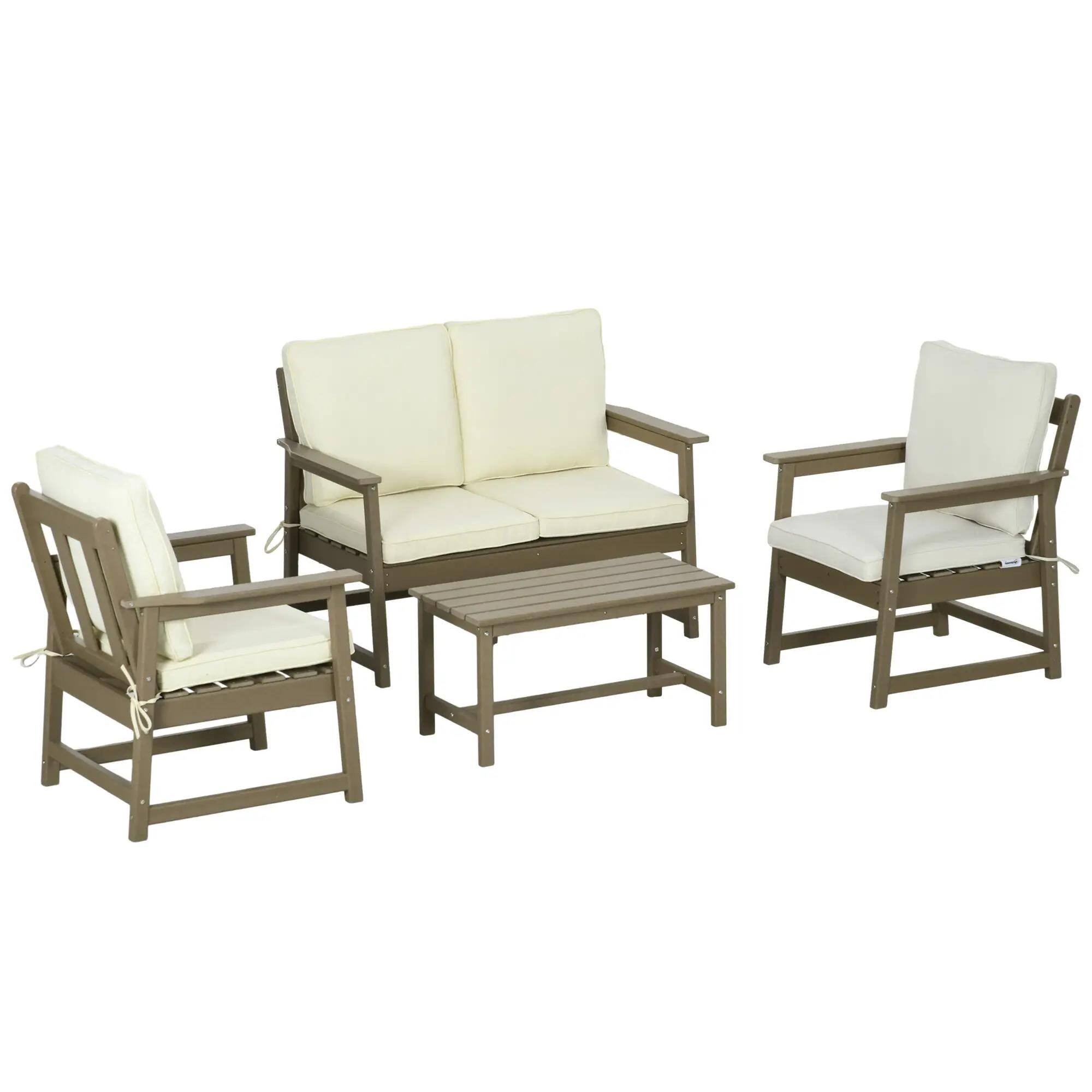 Front. Resenkos - Resenkos 4 Pieces Patio Furniture Set, Outdoor Sectional Furniture, HDPE, White - White.