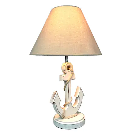 Front. Things2Die4 - Coastal White Anchor Table Lamp 19" Nautical Beach Decor with Shade - White.
