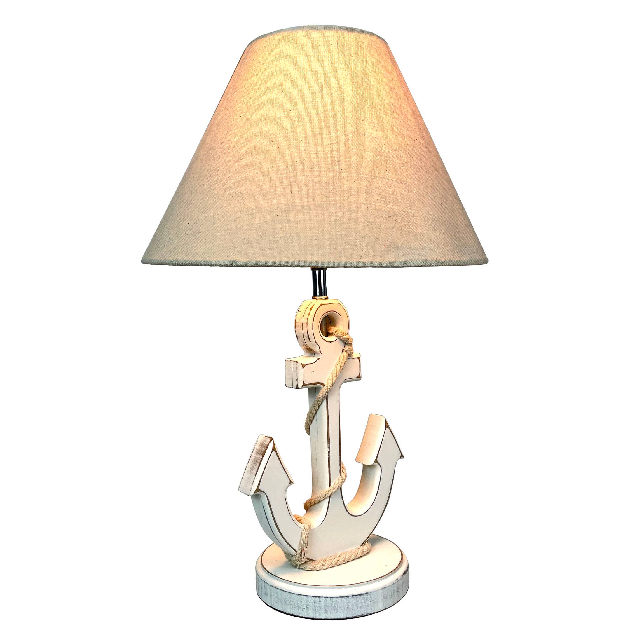Front. Things2Die4 - Coastal White Anchor Table Lamp 19" Nautical Beach Decor with Shade - White.