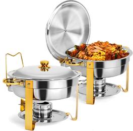 Winado - 2 Pack 5QT Chafing Dishes Buffet Round Stainless Steel Chafing Dish Set with Fuel Holder for Buffets, Hotel Breakfast - Gold & Silver