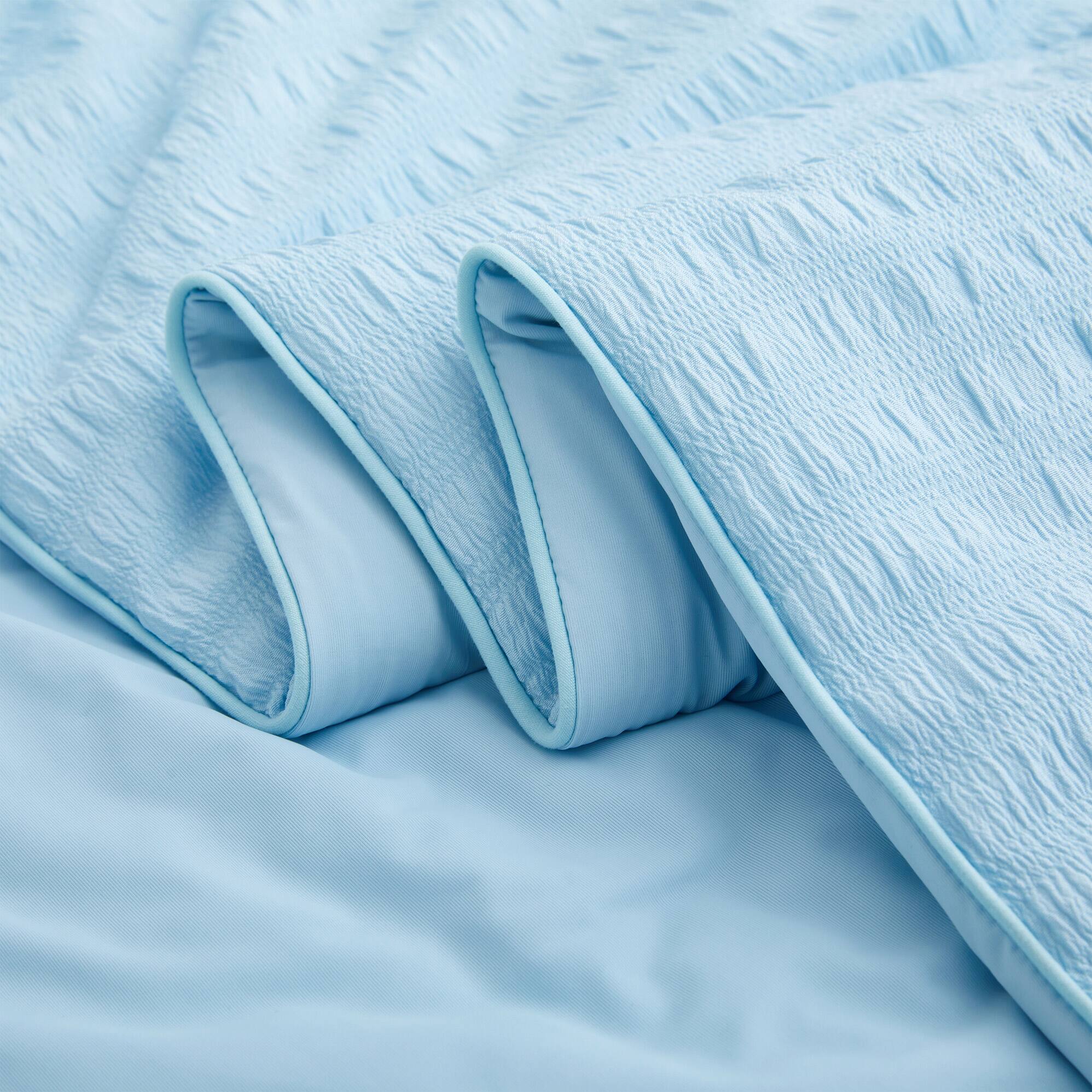 Left. Peace Nest - Peace Nest Cooling Seersucker Bed Blanket, Lightweight Comforter for Hot Sleepers, Blue, Twin - Blue.