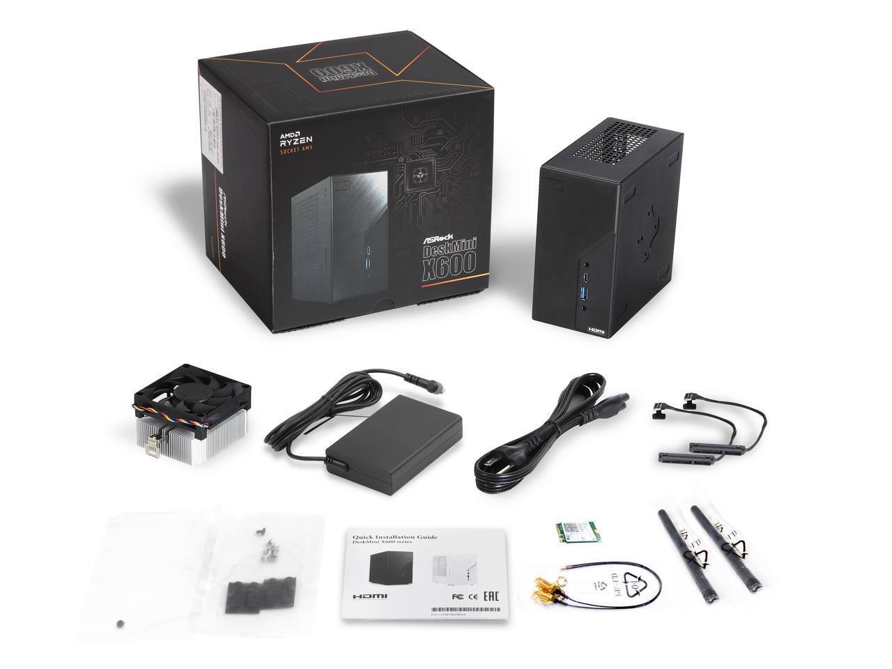 Sure, here is the corrected and grouped text from the image:

**Box:**
- AMD Ryzen
- Socket AM4
- ASRock DeskMini X600

**Quick Installation Guide:**
- HOMI
- FC CE EAC

**Certifications:**
- FC CE EAC

**Other Text:**
- HOMI
- DeskMini X600