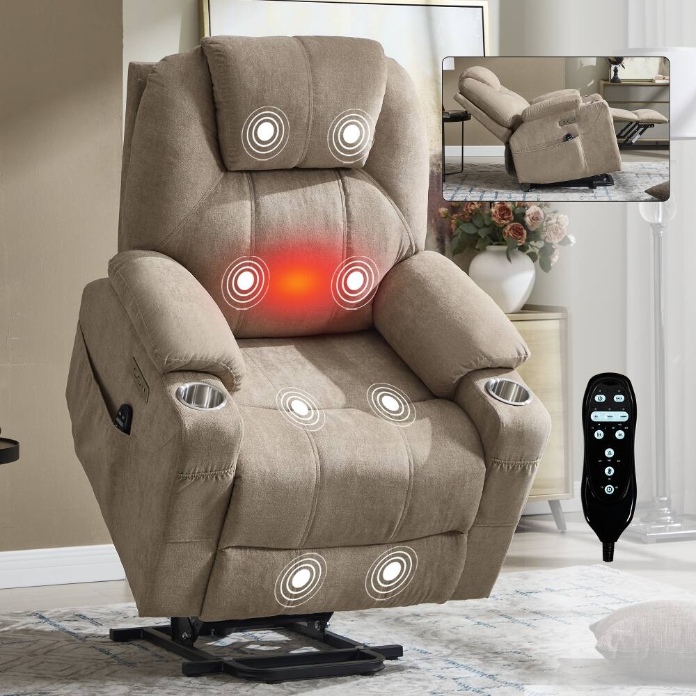 Left. Ropilly - Ropilly heavy duty power lift recliner with lumbar heating, massage chair with usb ports, khaki - Khaki.
