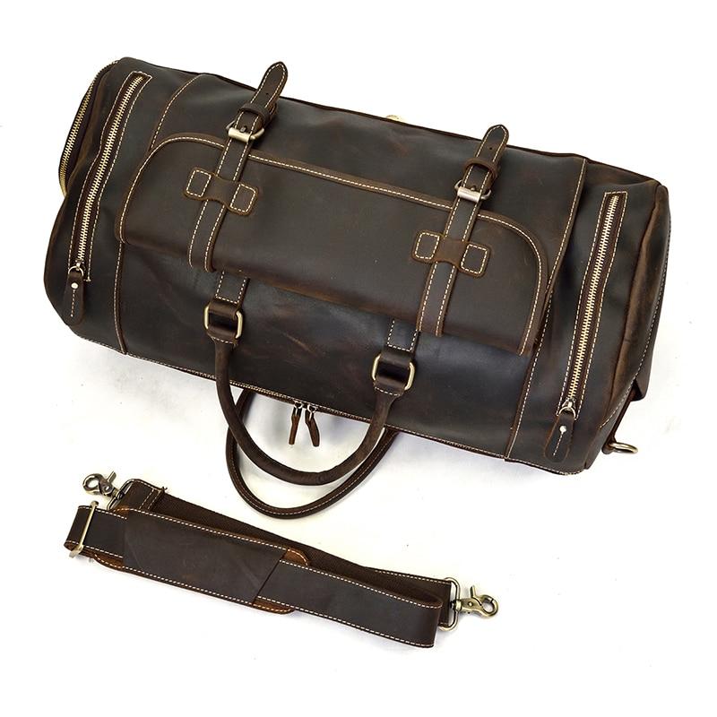 Left. Steel Horse Leather - The Bard Weekender | Handmade Leather Duffle Bag - Brown.