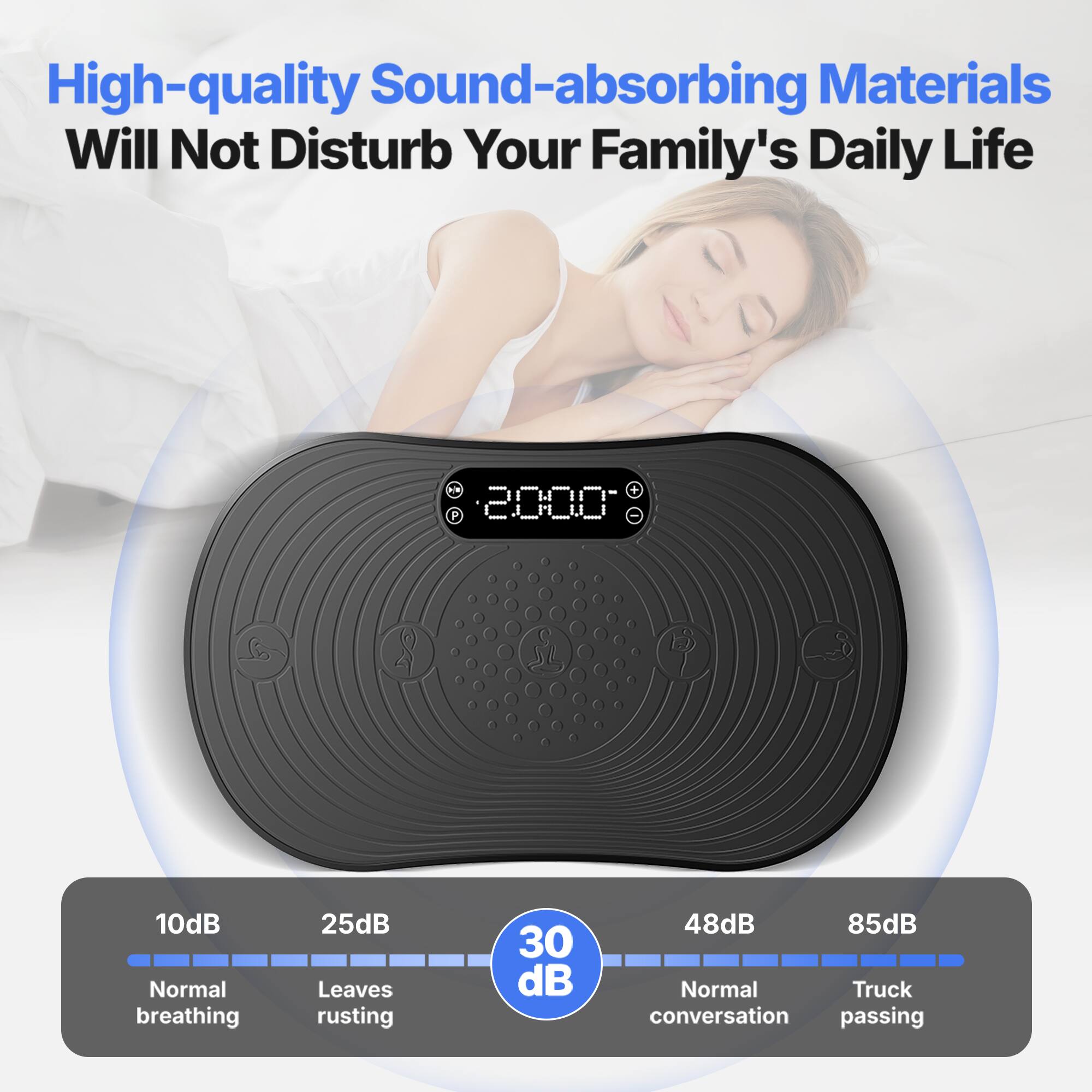 High-quality Sound-absorbing Materials Will Not Disturb Your Family's Daily Life

P 2000

St 10dB Normal breathing
25dB Leaves rusting
30 dB Normal conversation
48dB
85dB Truck passing