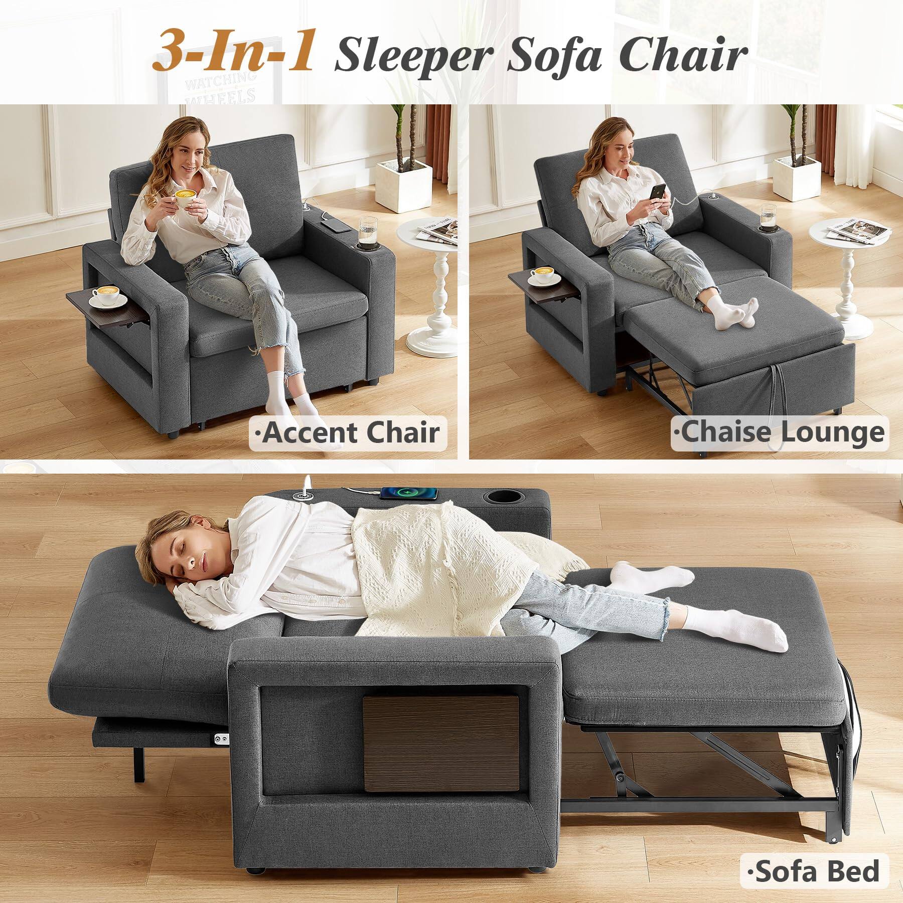 3-In-1 Sleeper Sofa Chair

- Accent Chair
- Chaise Lounge
- Sofa Bed