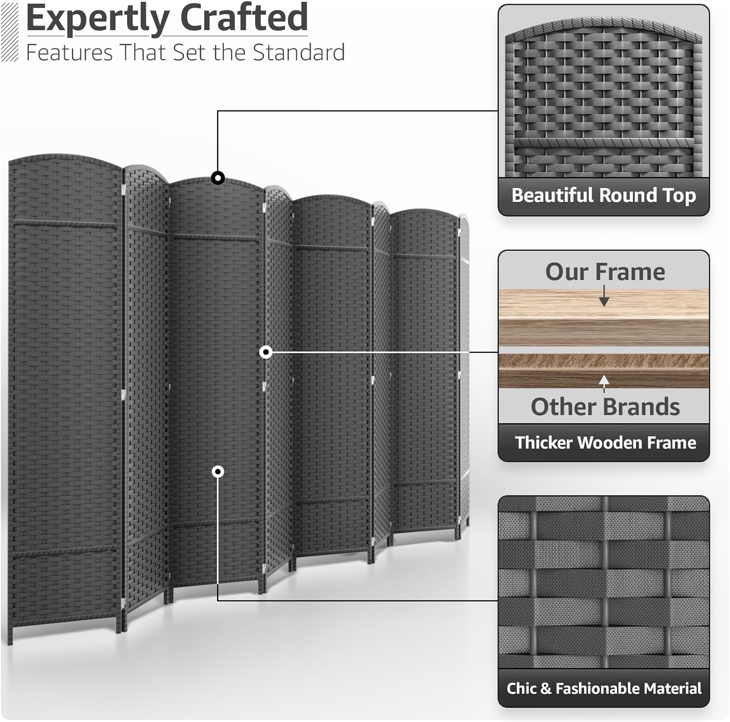 Expertly Crafted  
Features That Set the Standard  

Beautiful Round Top  

Our Frame  
Other Brands  
Thicker Wooden Frame  

Chic & Fashionable Material