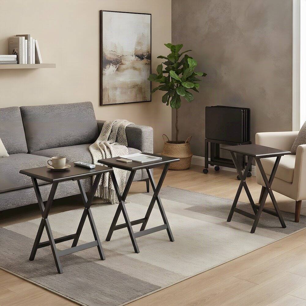 Alt View 2. FurniFact - 5-Piece Solid Wood Snack Tray Table Set - Coffee.