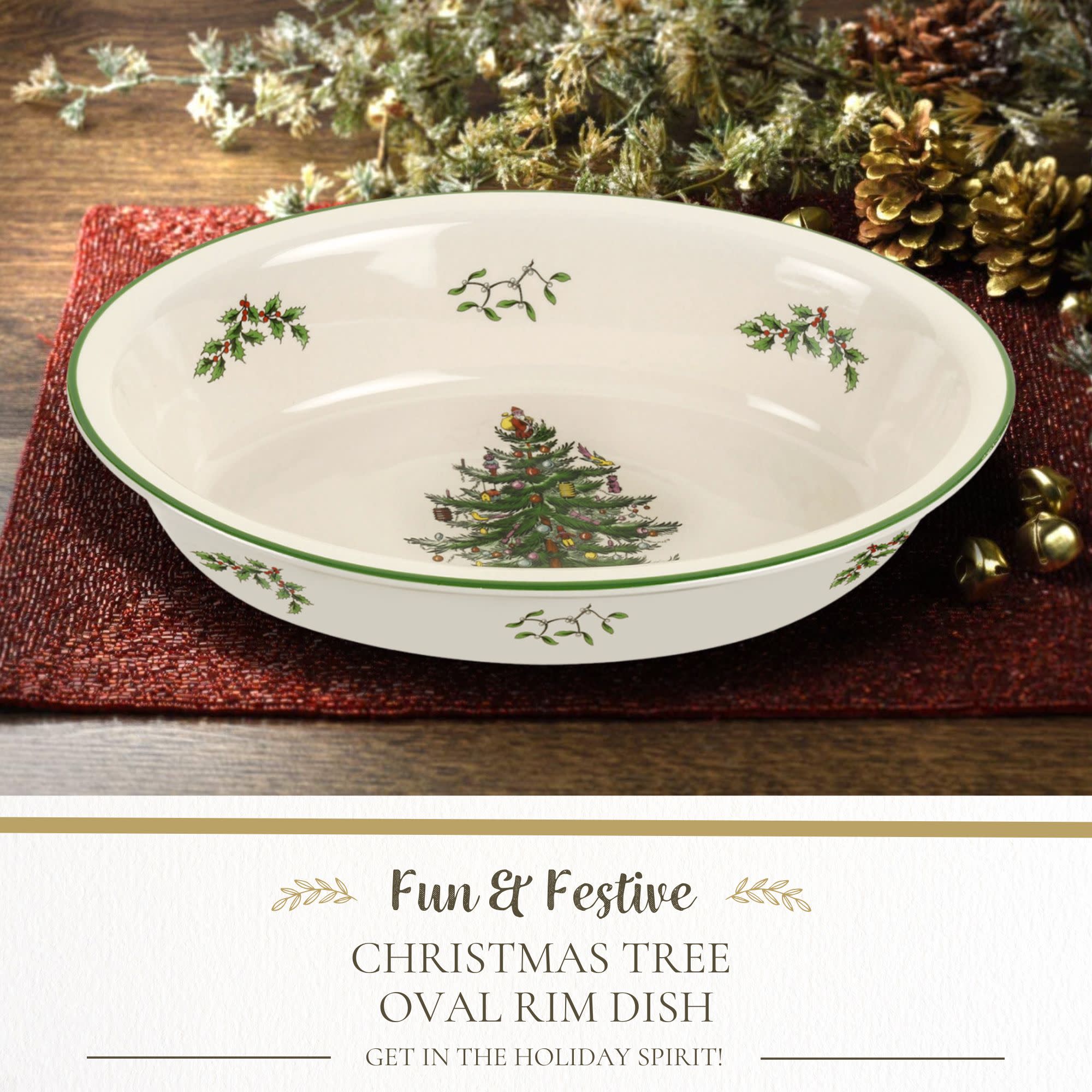 Fun & Festive CHRISTMAS TREE OVAL RIM DISH  
GET IN THE HOLIDAY SPIRIT!
