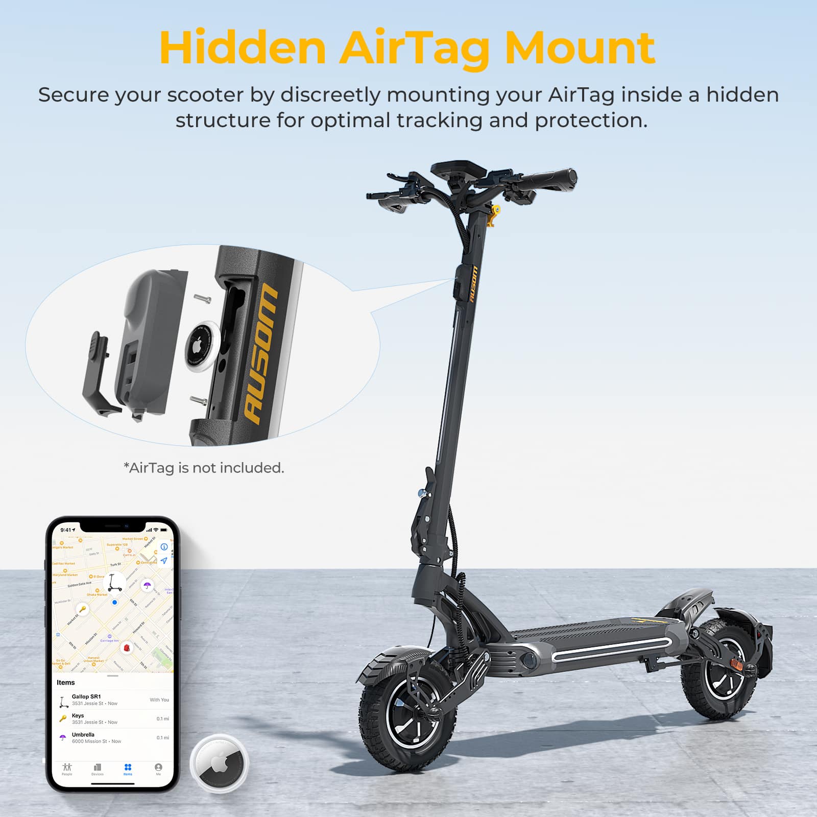 Hidden AirTag Mount: Secure your scooter by discreetly mounting your AirTag inside a hidden structure for optimal tracking and protection.