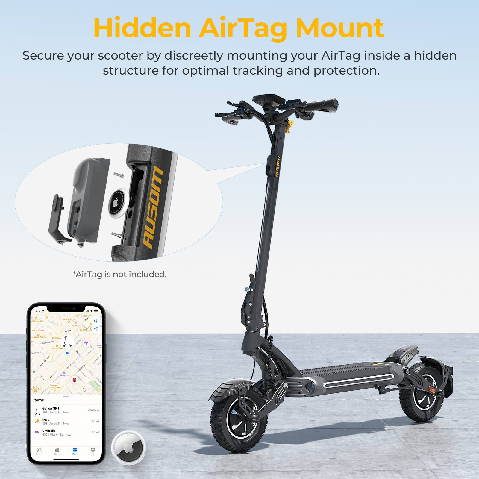 Hidden AirTag Mount: Secure your scooter by discreetly mounting your AirTag inside a hidden structure for optimal tracking and protection.