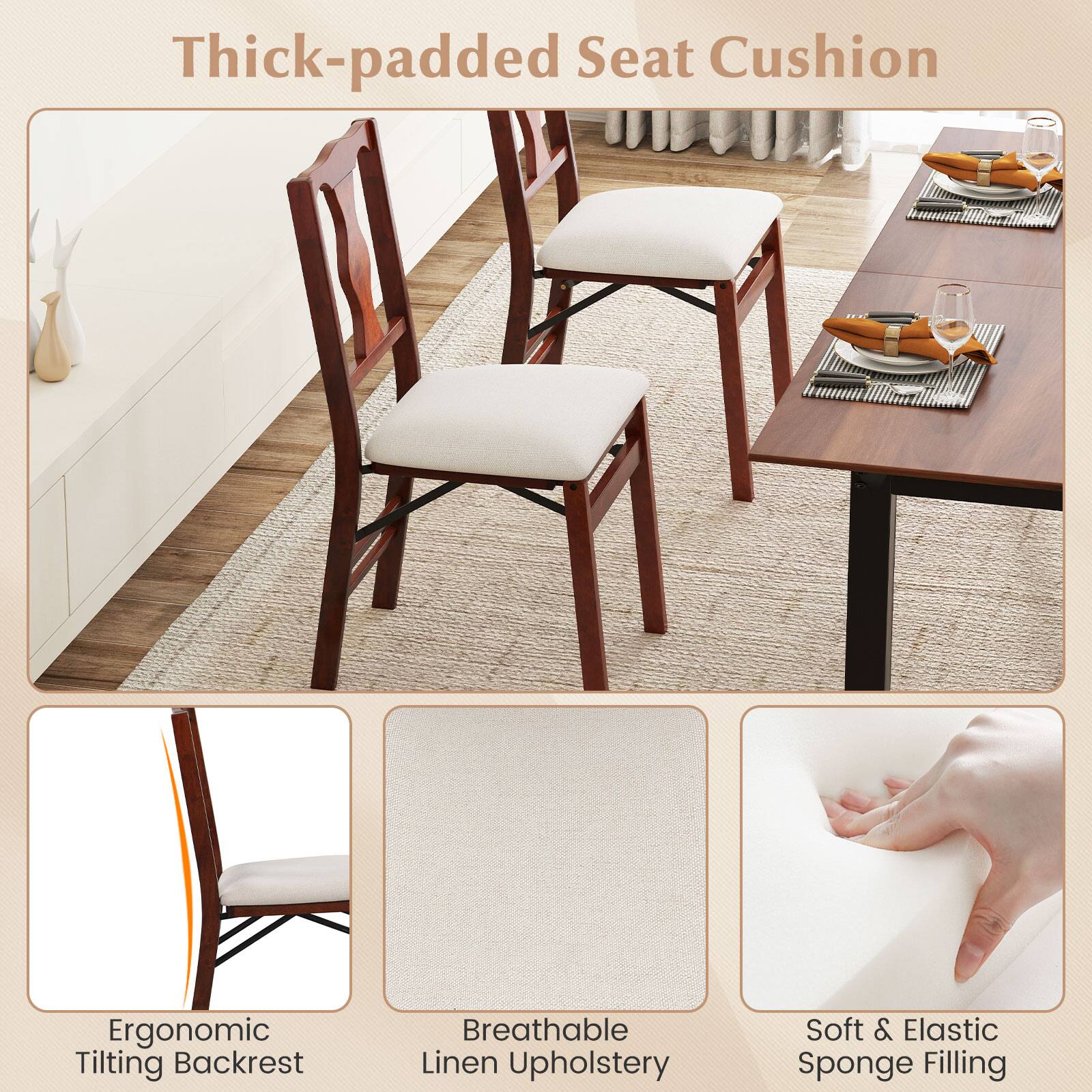 Thick-padded Seat Cushion

Ergonomic Tilting Backrest

Breathable Linen Upholstery

Soft & Elastic Sponge Filling