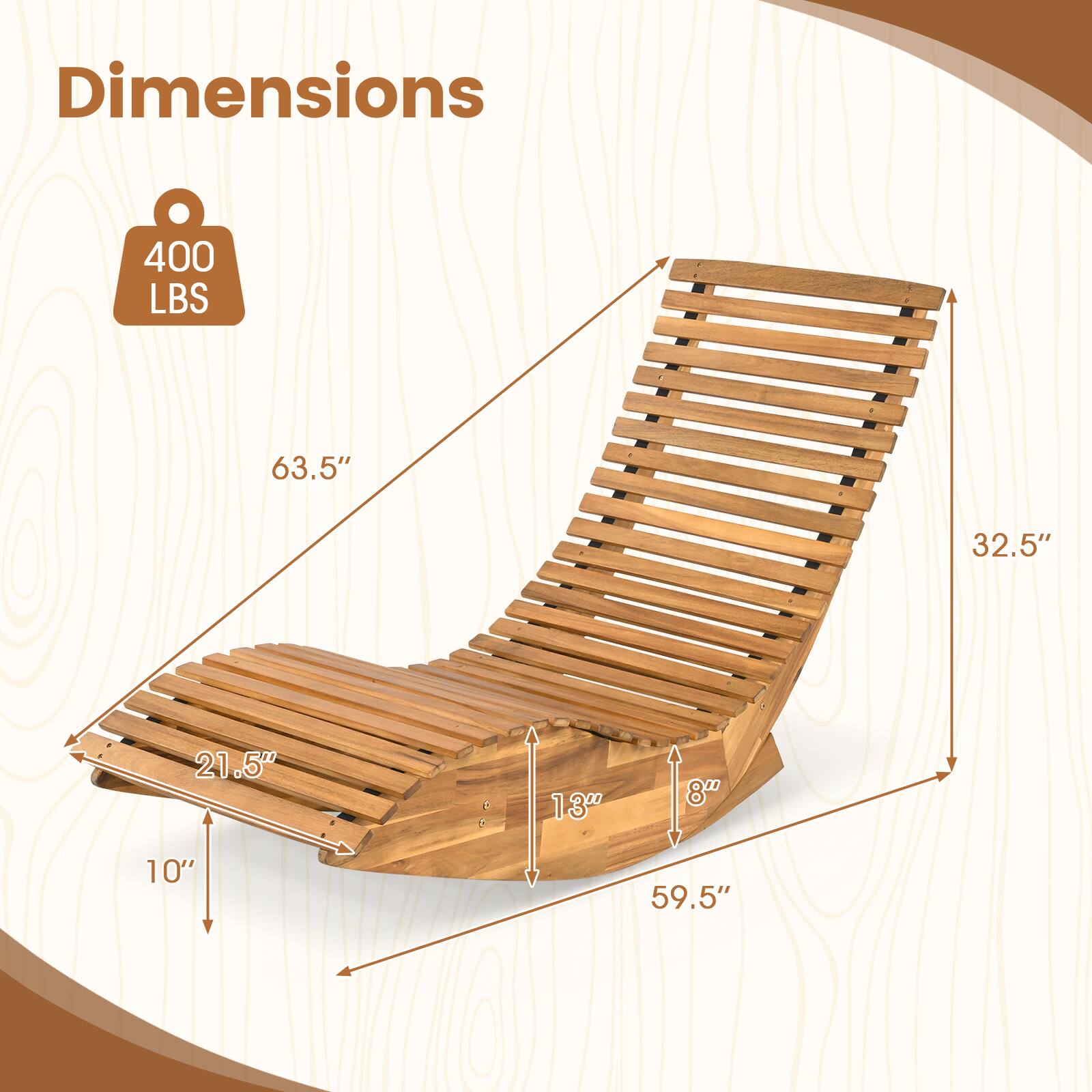 Dimensions
400 LBS
63.5"
32.5"
21.5"
13"
8"
10"
59.5"