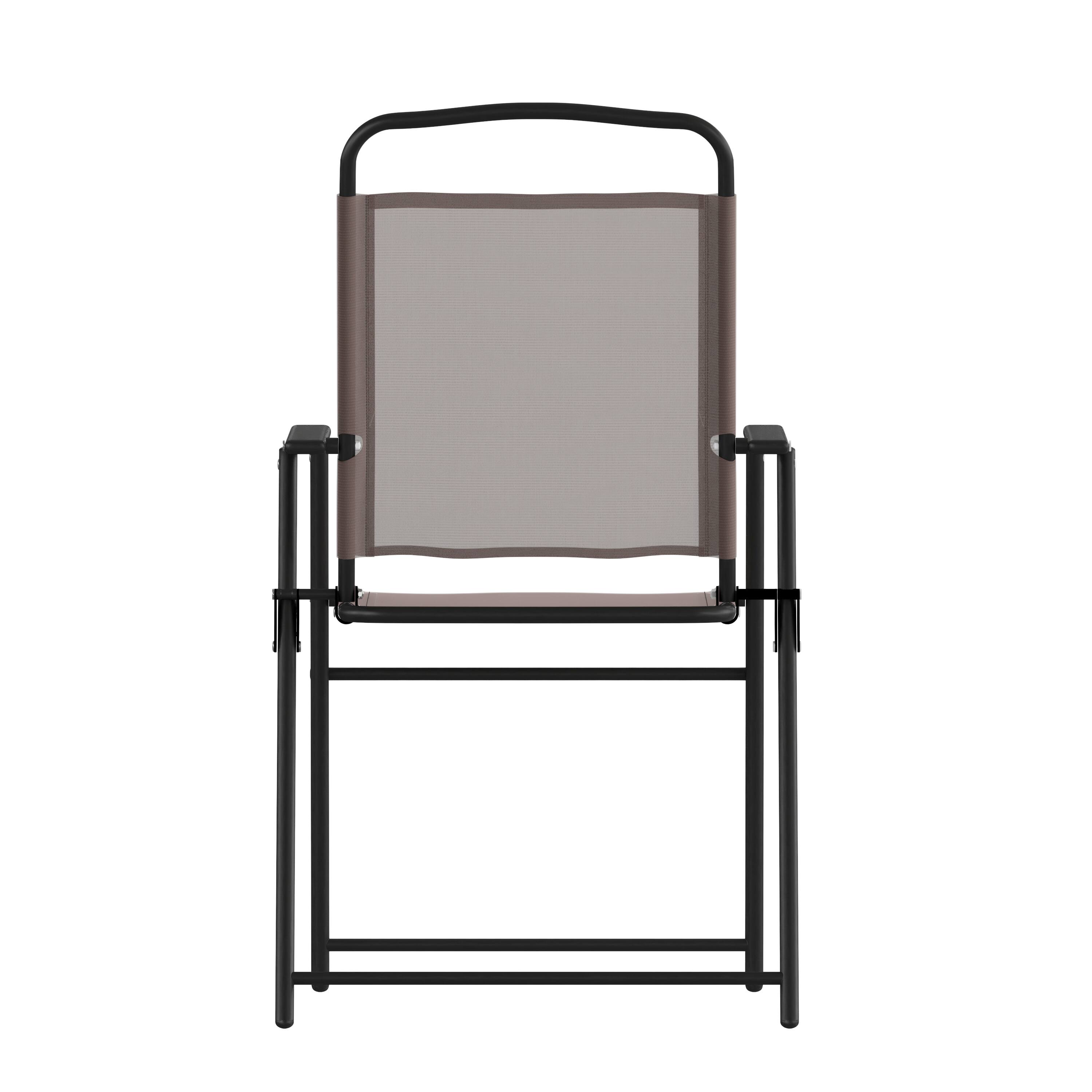Alt View 9. Emma + Oliver - Munroe Set of 2 Textilene Folding Sling Style Patio Chairs with Armrests - Brown.