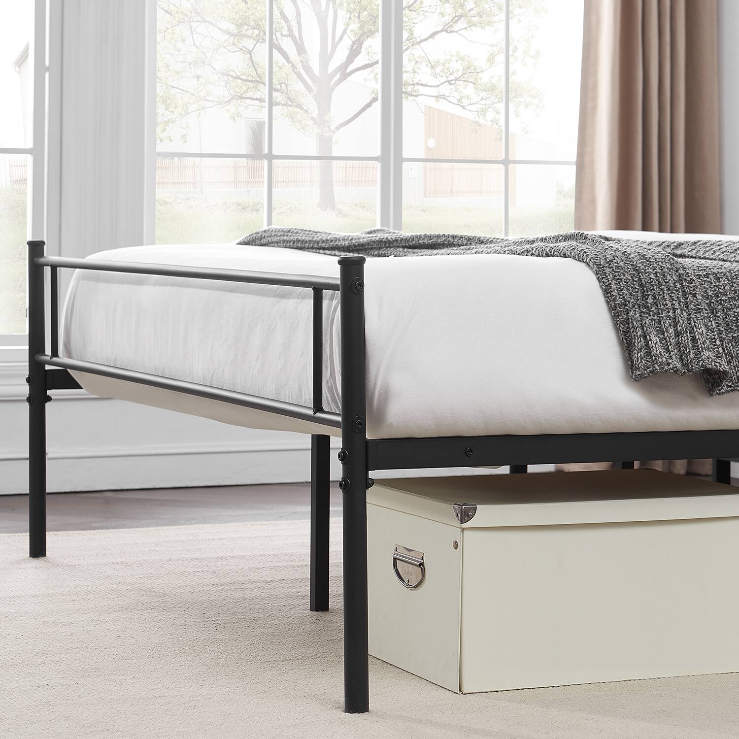 Alt View 2. Vecelo - 14" Queen Metal Bed Frame with Headboard&Footboard, Heavy Duty Steel Slats, No Box Spring, Black-Easy Assembly - Black.