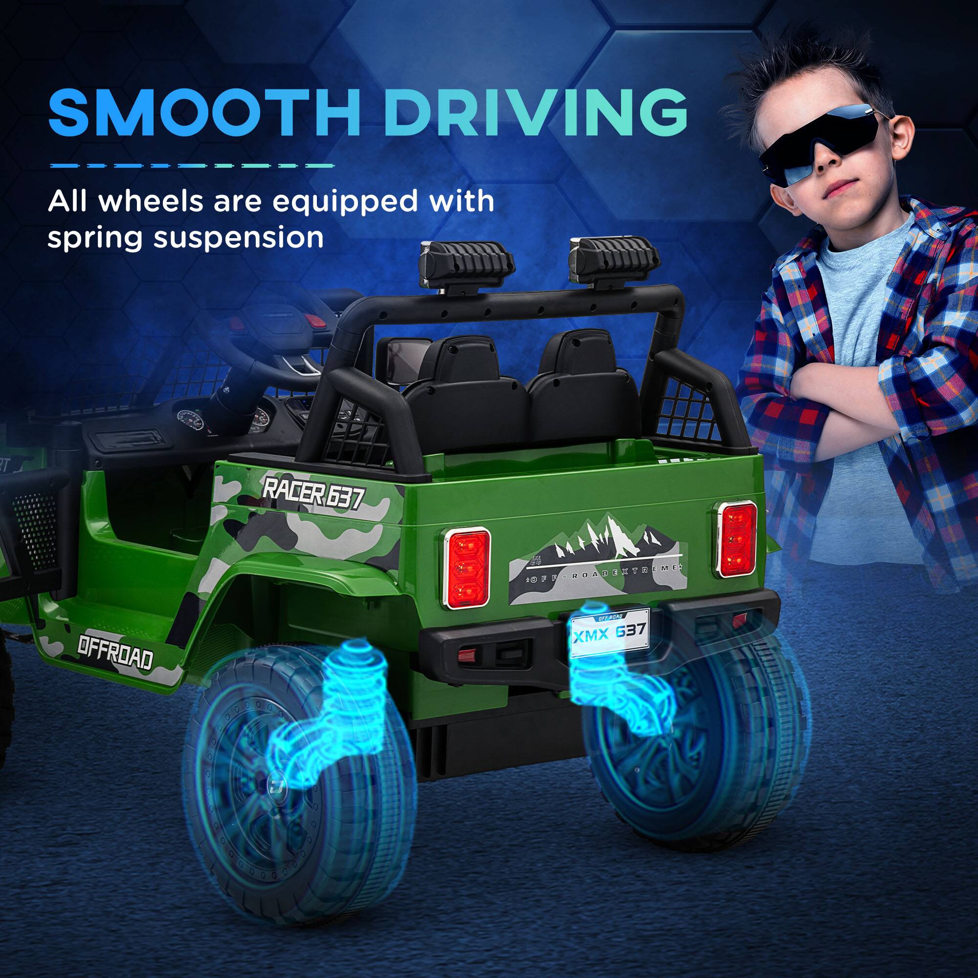 SMOOTH DRIVING

All wheels are equipped with spring suspension

RACER 637

OFFROAD

XMX 637