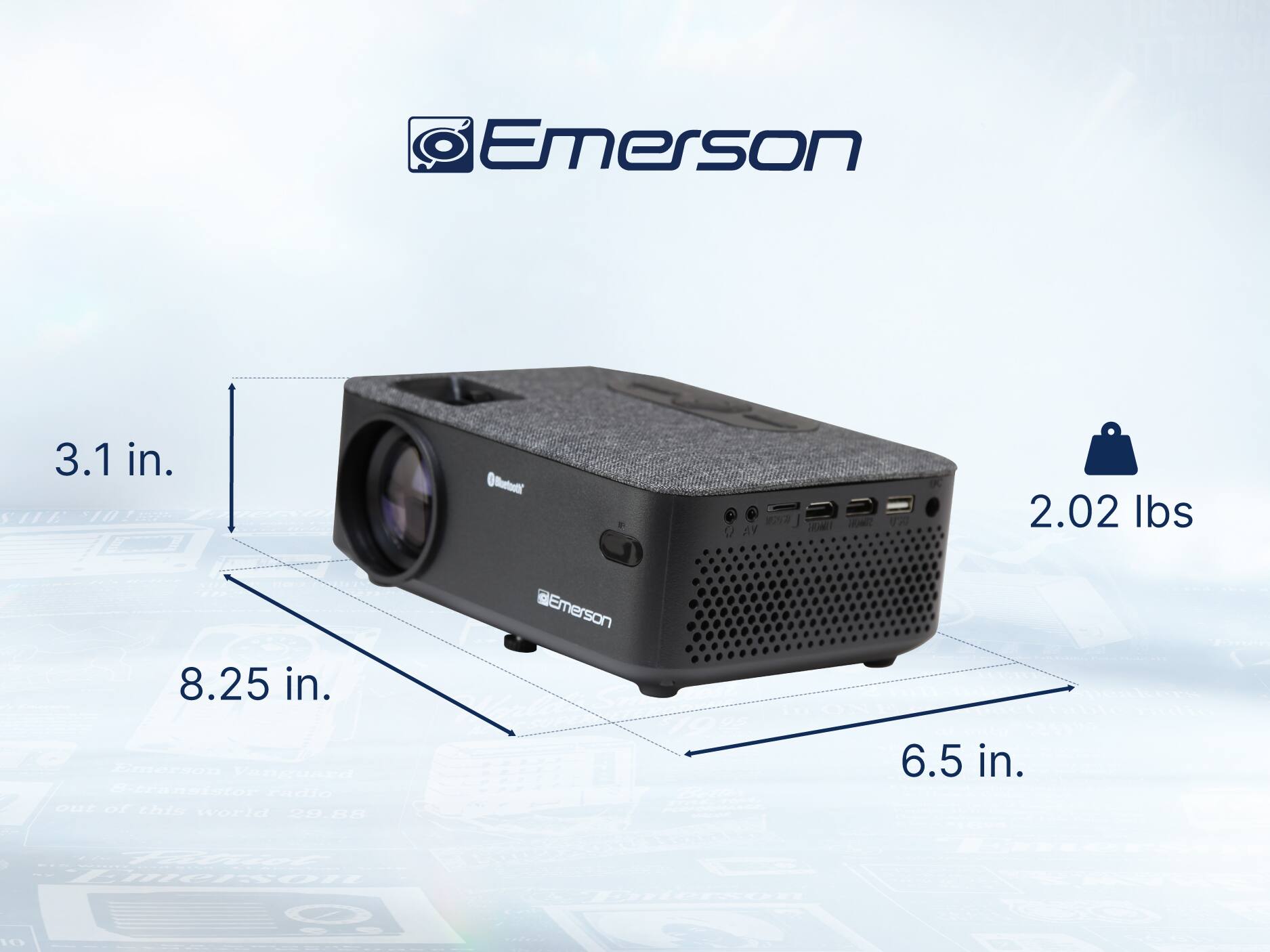 Emerson 3.1 in. Emerson 8.25 in. Emerson 6.5 in. 2.02 lbs