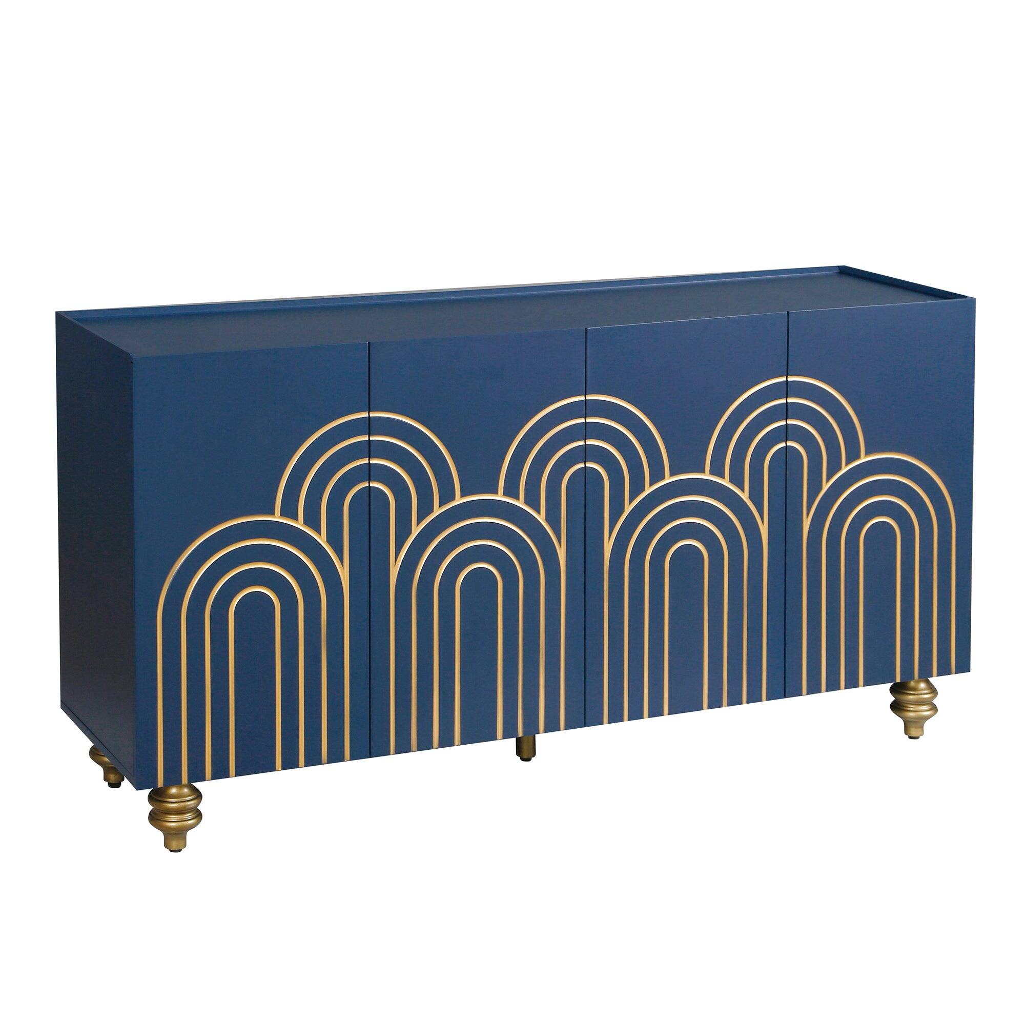 Boyel Living - Modern Fluted Four Door Sideboard Storage Cabinet - Navy Blue