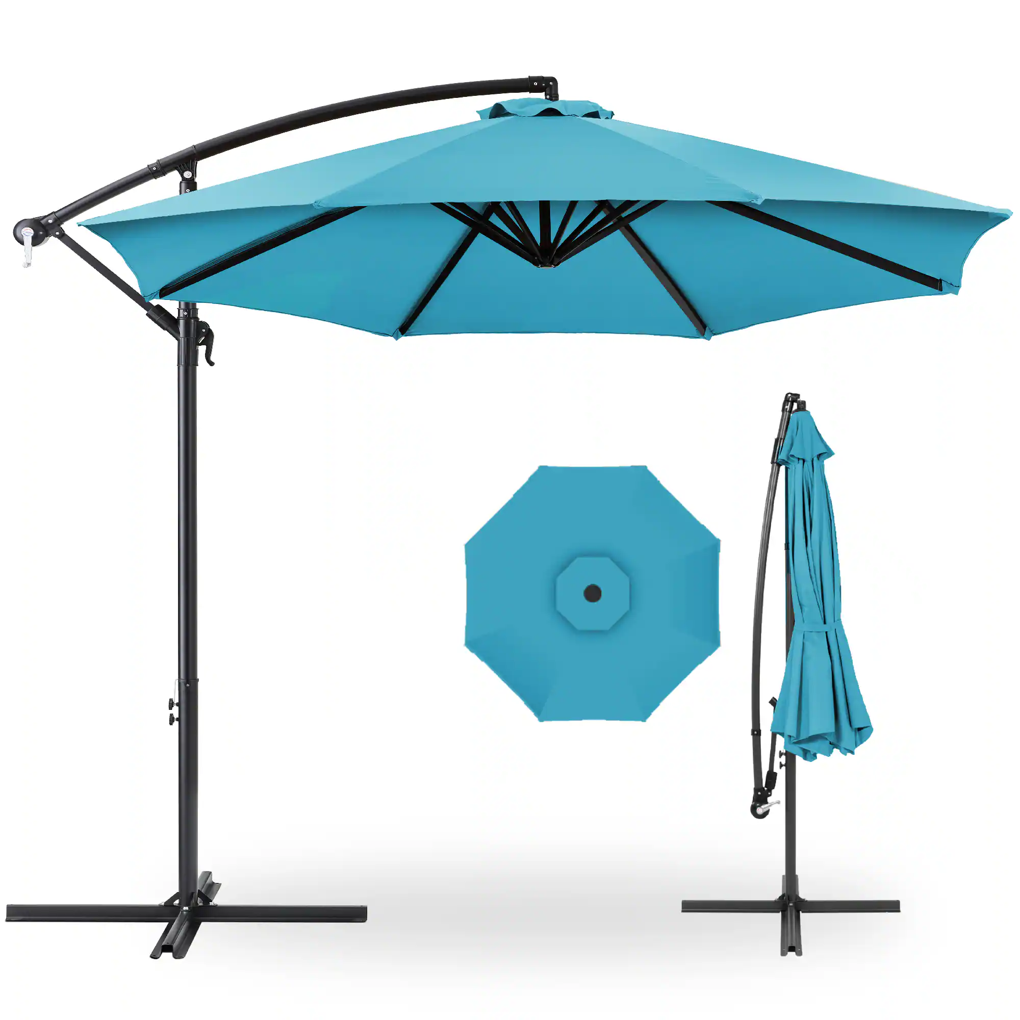 Best Choice Products - 10ft Offset Hanging Outdoor Market Patio Umbrella w/ Easy Tilt Adjustment - Sky Blue