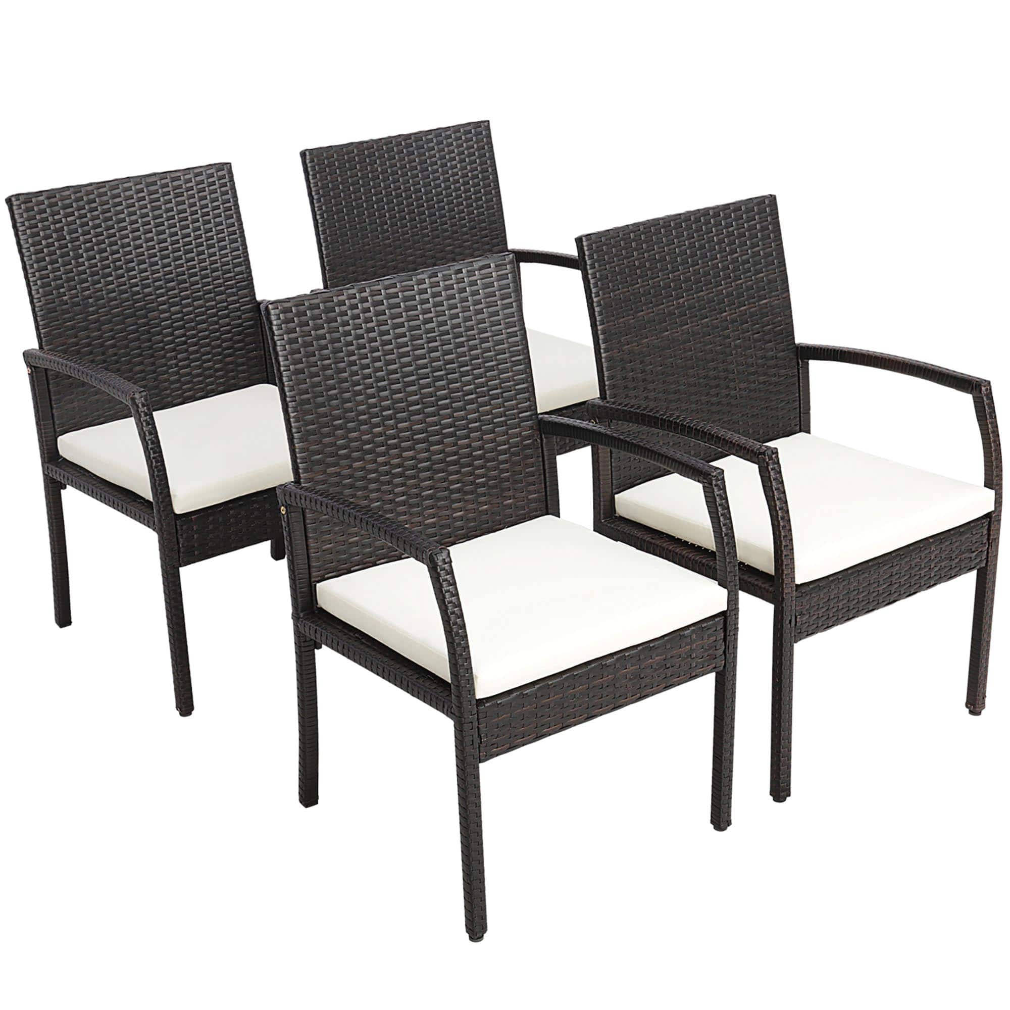 Gymax - 4PCS Patio PE Rattan Wicker Dining Armchairs Outdoor Chair w/ Removable Cushion - Off White price history on PriceWatchPro
