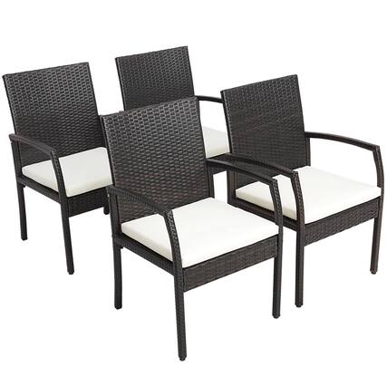 Front. Gymax - Gymax 4PCS Patio PE Rattan Wicker Dining Armchairs Outdoor Chair w/ Removable Cushion - Off White.
