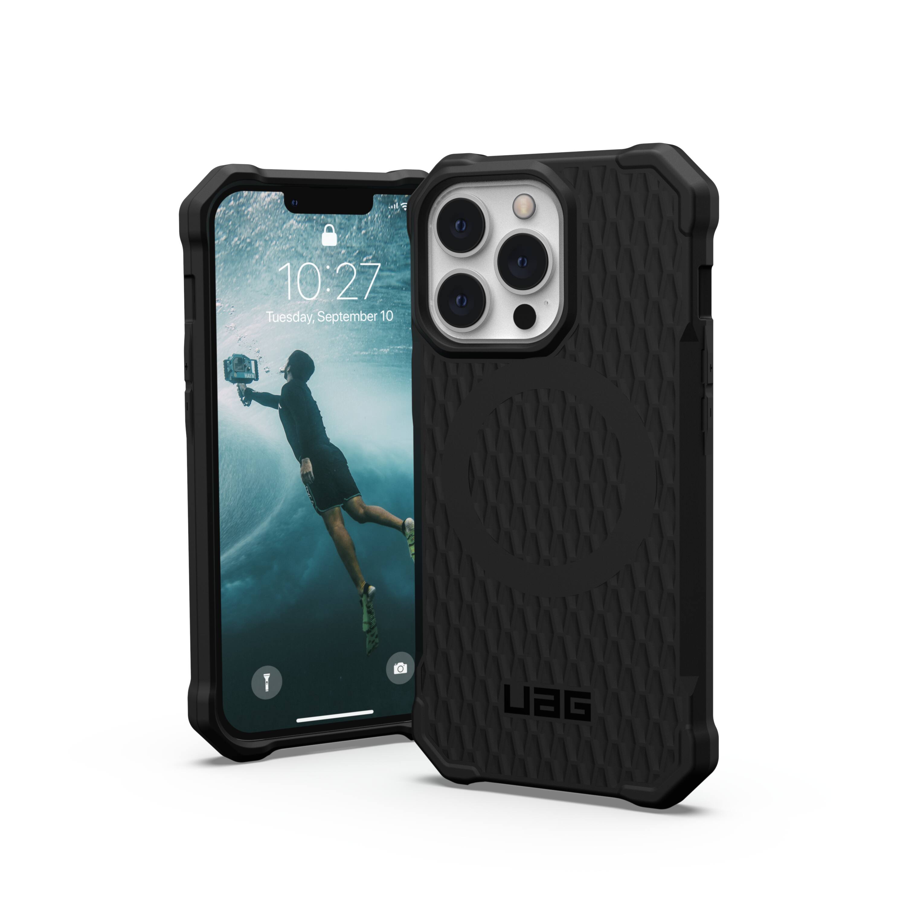 Front. UAG - Essential Armor MagSafe Case for iPhone 13 Pro - Black.
