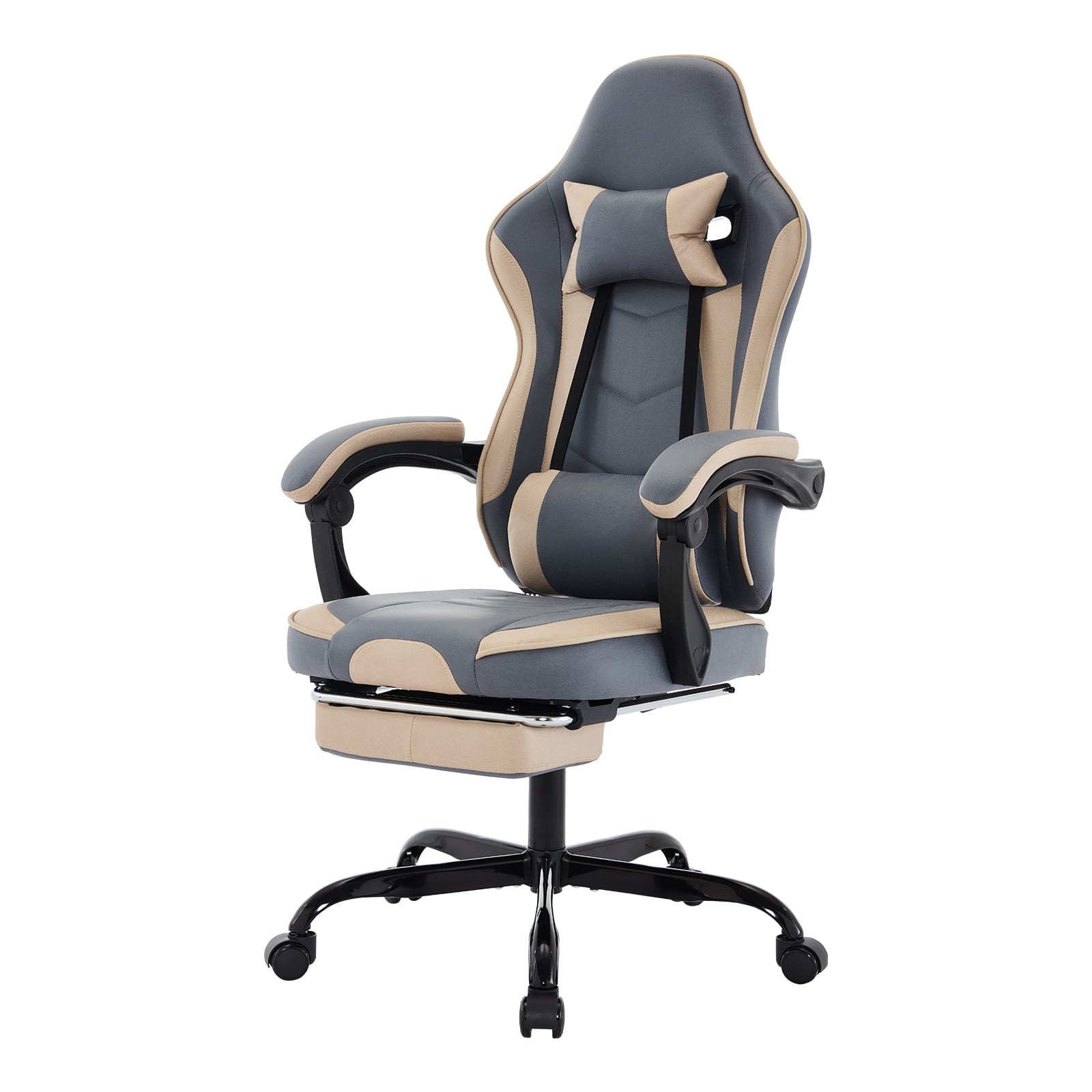 Spaco - Ergonomic Gaming Chair with Lumbar Massage, Adjustable Footrest, 300lb Capacity, Swivel and Height Adjustable - Beige+Blue
