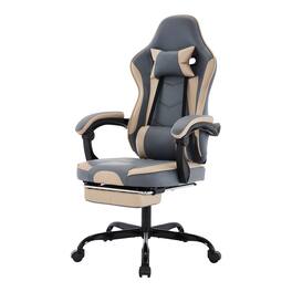 Spaco - Ergonomic Gaming Chair with Lumbar Massage, Adjustable Footrest, 300lb Capacity, Swivel and Height Adjustable - Beige+Blue