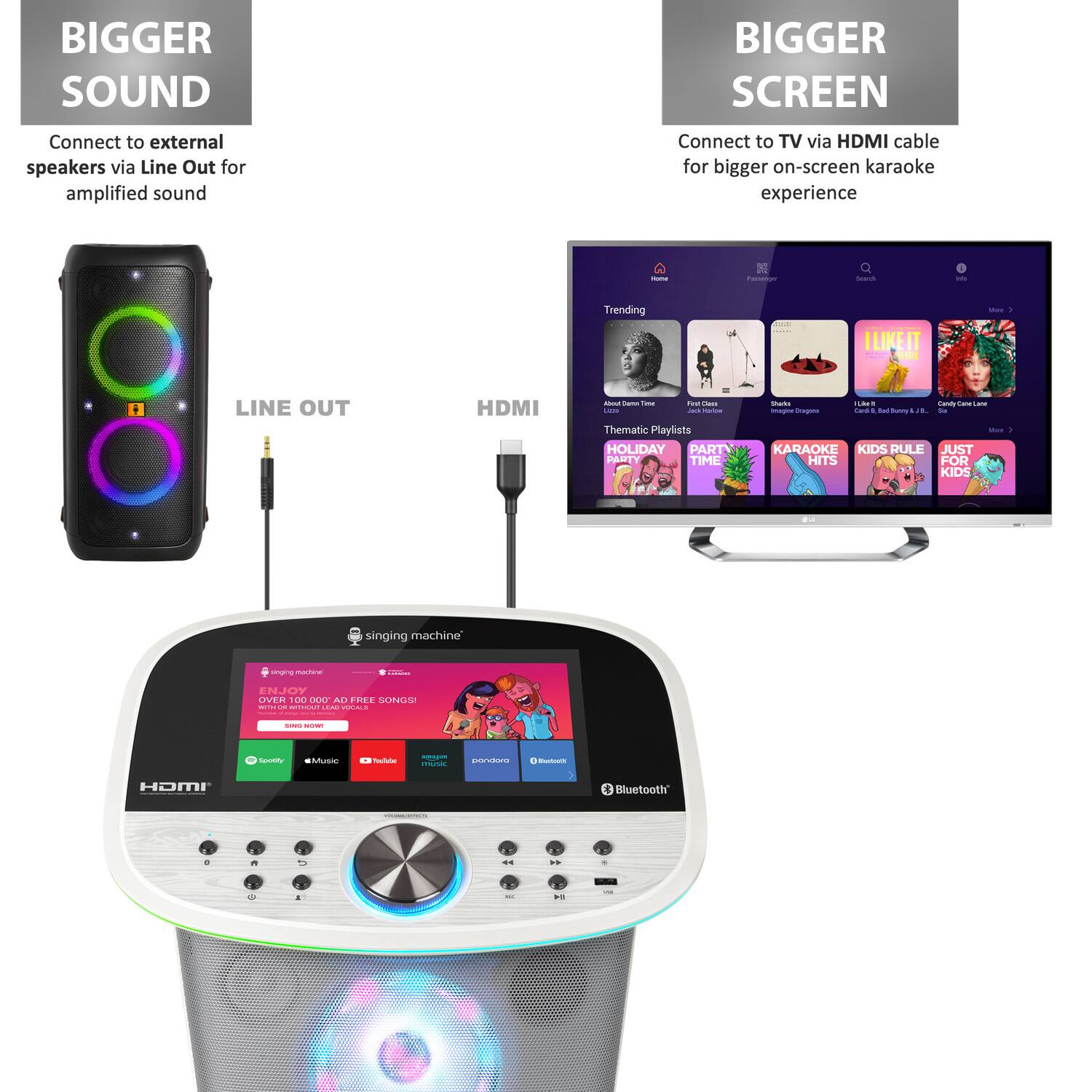 Bigger Sound Bigger Screen Connect to external speakers via Line Out for amplified sound Connect to TV via HDMI cable for bigger on-screen karaoke experience - 4 - - - - - - - - - - - - - - - - - - - - - - - - - - - - - - - - - - - - - - - - - - - - - - - - - - - - - - - - - - - - - - - - - - - - - - - - - - - - - - - - - - - - - - - - - - - - - - - - - - - - - - - - - - - - - - - - - - - - - - - - - - - - - - - - - - - - - - - - - - - - - - - - - - - - - - - - - - - - - - - - - - - - - - - - - - - - - - - - - - - - - - - - - - - - - - - - - - - - - - - - - - - - - - - - - - - - - - - - - - - - - - - - - - - - - - - - - - - - - - - - - - - - - - - - - - - - - - - - - - - - - - - - - - - - - - - - - - - - - - - - - - - - - - - - - - - - - - - - - - - - - - - - - - - - - - - - - - - - - - - - - - - - - - - - - - - - - - - - - - - - - - - - - - - - - - - - - - - - - - - - - - - - - - - - - - - - - - - - - - - - - - - - - - - - - - - - - - - - - - - - - - - - - - - - - - - - - - - - - - - - - - - - - - - - - - - - - - - - - - - - - - - - - - - - - - - - - - - - - - - - - - - - - - - - - - - - - - -