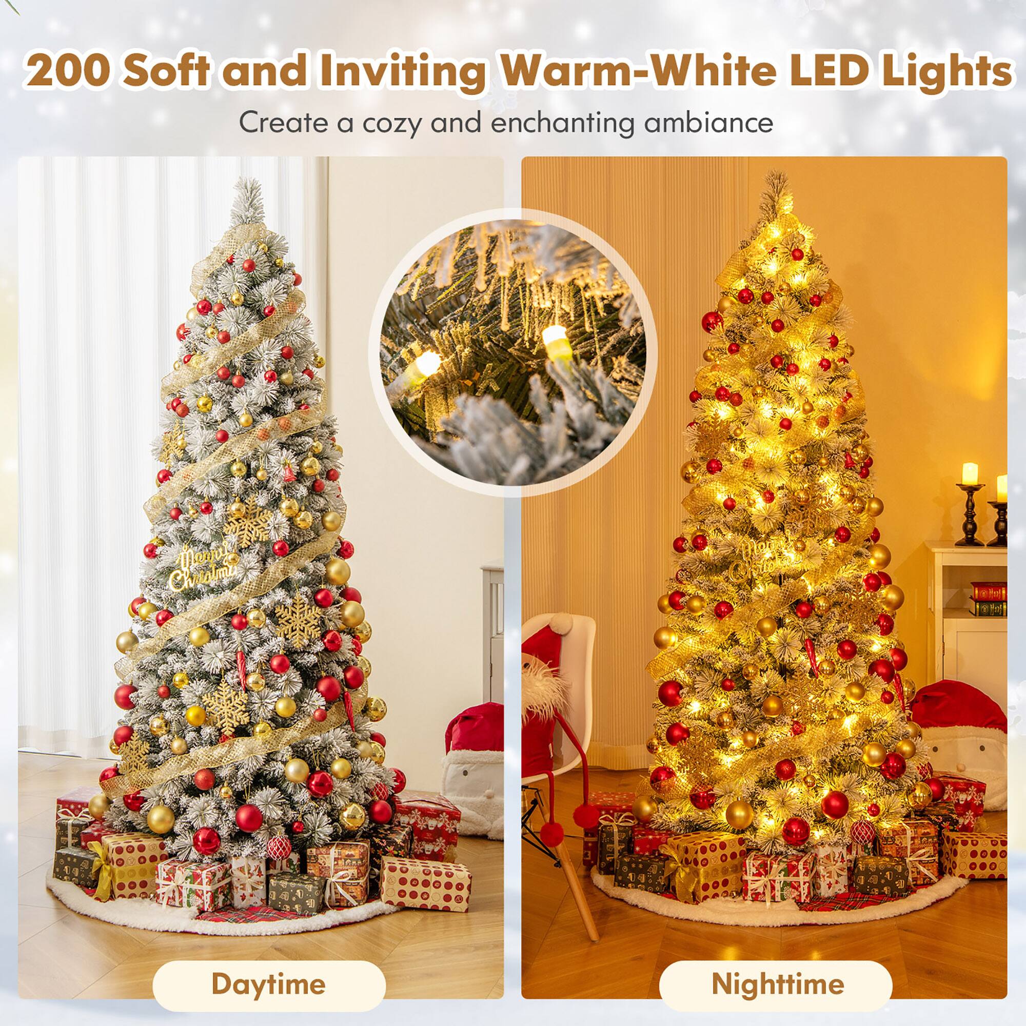 200 Soft and Inviting Warm-White LED Lights  
Create a cozy and enchanting ambiance  

Daytime  

Nighttime