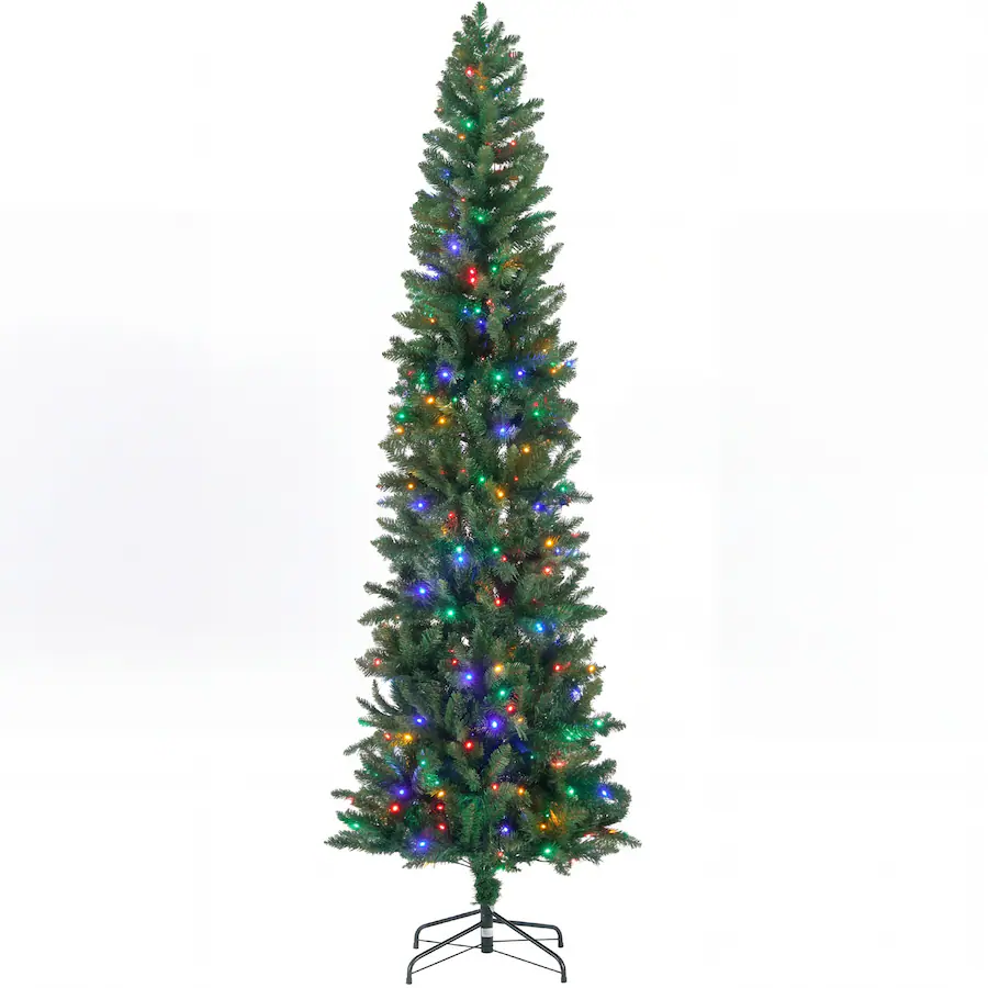 Tree Vs Tree Comp Sweetcrispy Pre lit Slim Hinged Christmas Tree with Multicolor LED ...