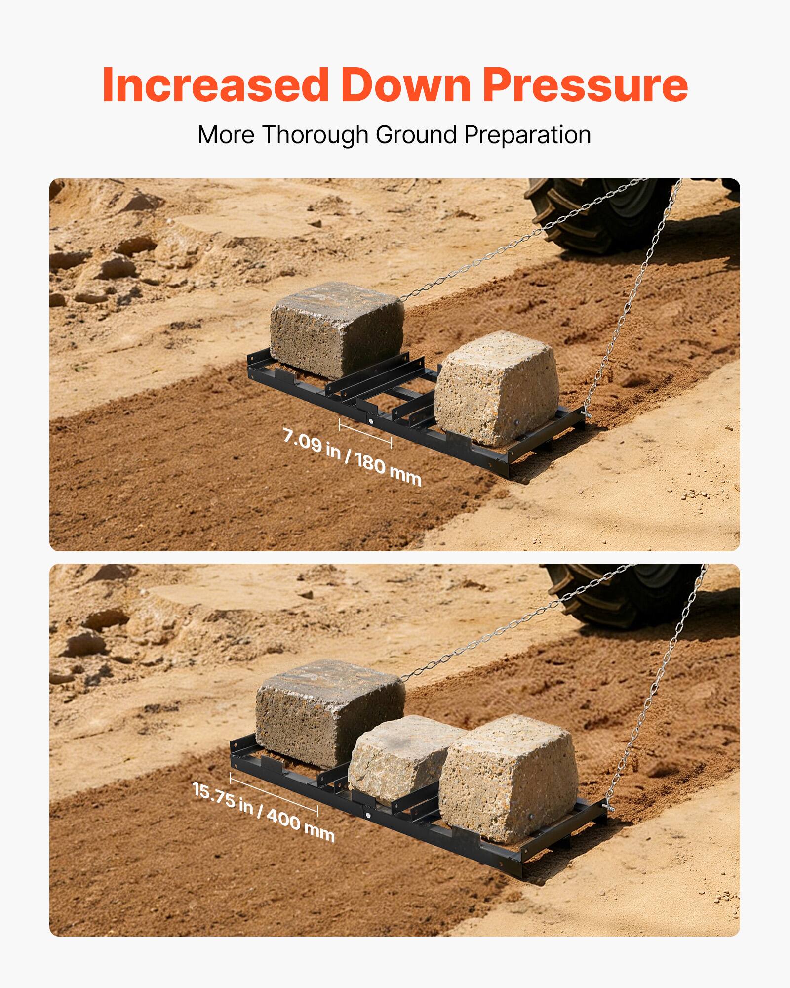 Increased Down Pressure  
More Thorough Ground Preparation  

7.09 in / 180 mm  

15.75 in / 400 mm