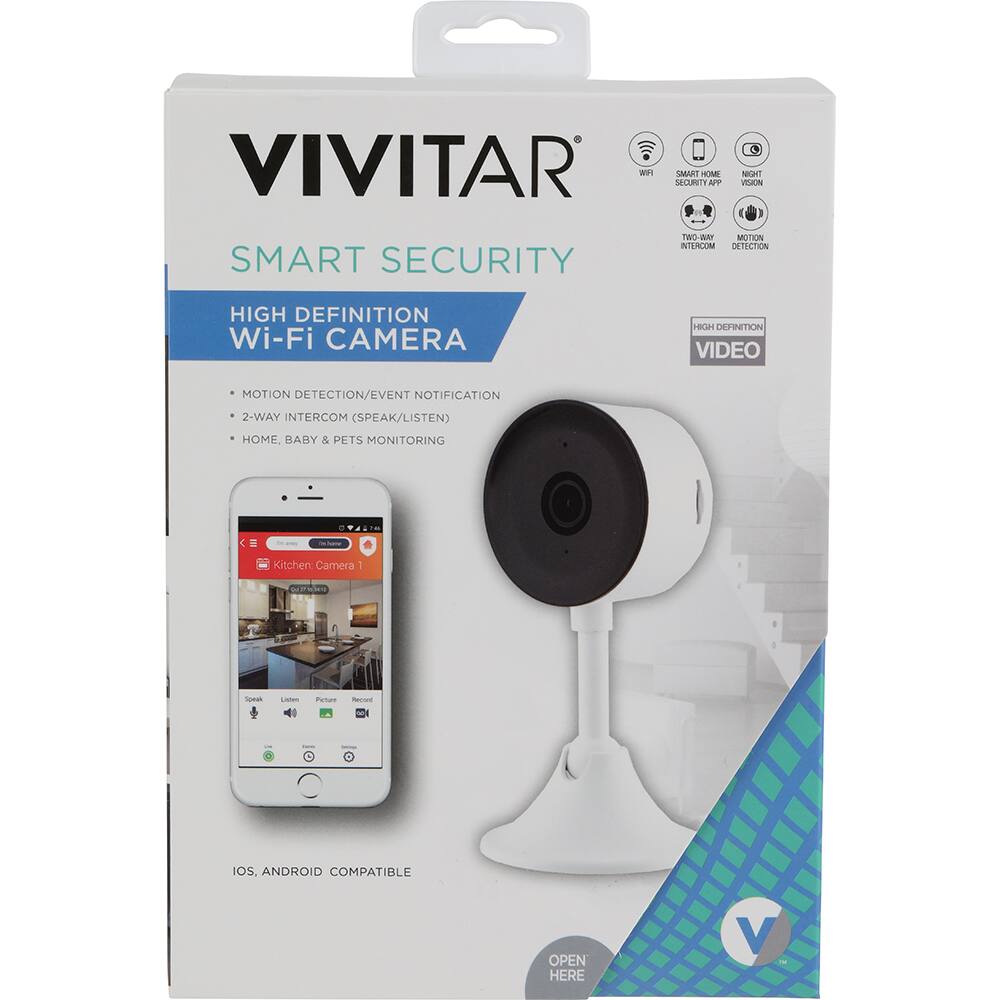 VIVITAR SMART SECURITY HIGH DEFINITION Wi-Fi CAMERA

- TWO-WAY MOTION INTERCOM
- MOTION DETECTION/EVENT NOTIFICATION
- 2-WAY INTERCOM (SPEAK/LISTEN)
- HOME, BABY & PETS MONITORING

- Kitchen: Camera 1
- Somal L Panan
- IOS, ANDROID COMPATIBLE

OPEN HERE
